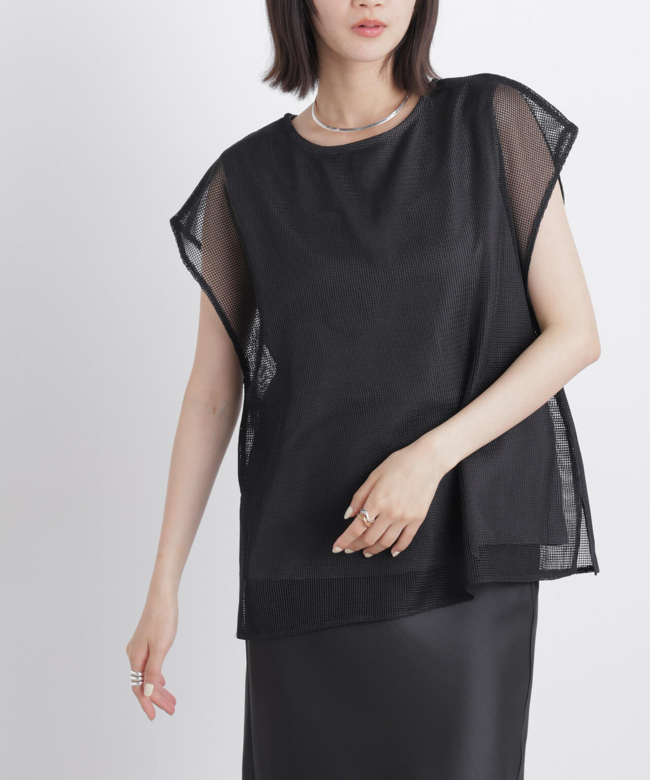 カラミメッシュレイヤードカットトップス 6736124334