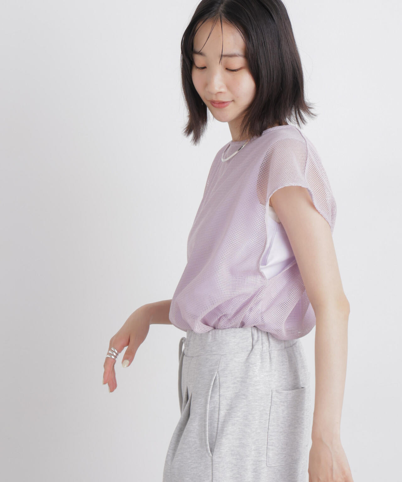 カラミメッシュレイヤードカットトップス 6736124334