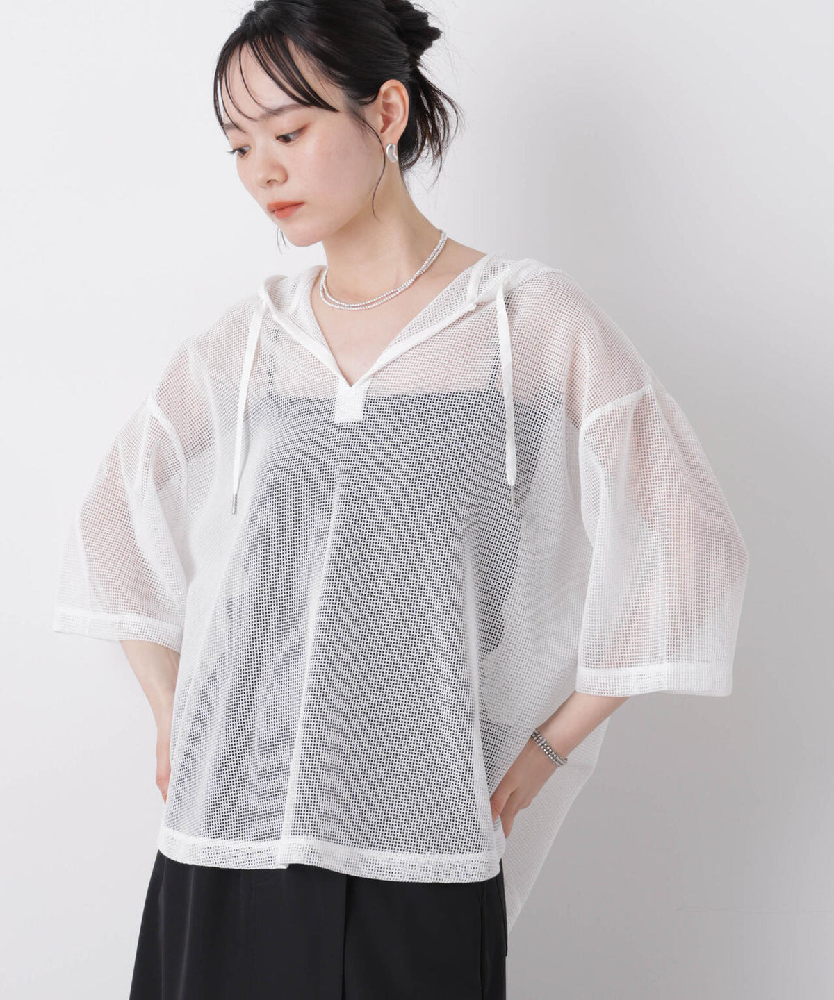 キーネックメッシュフーディートップス 6736124340