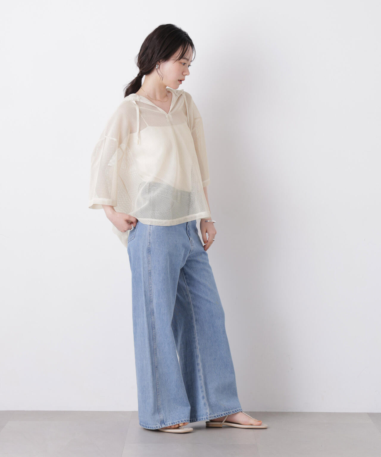 キーネックメッシュフーディートップス 6736124340