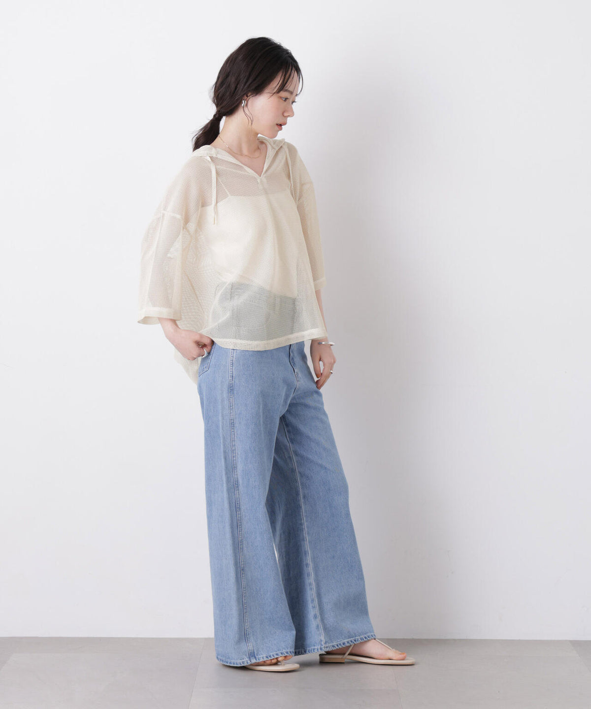 キーネックメッシュフーディートップス 6736124340