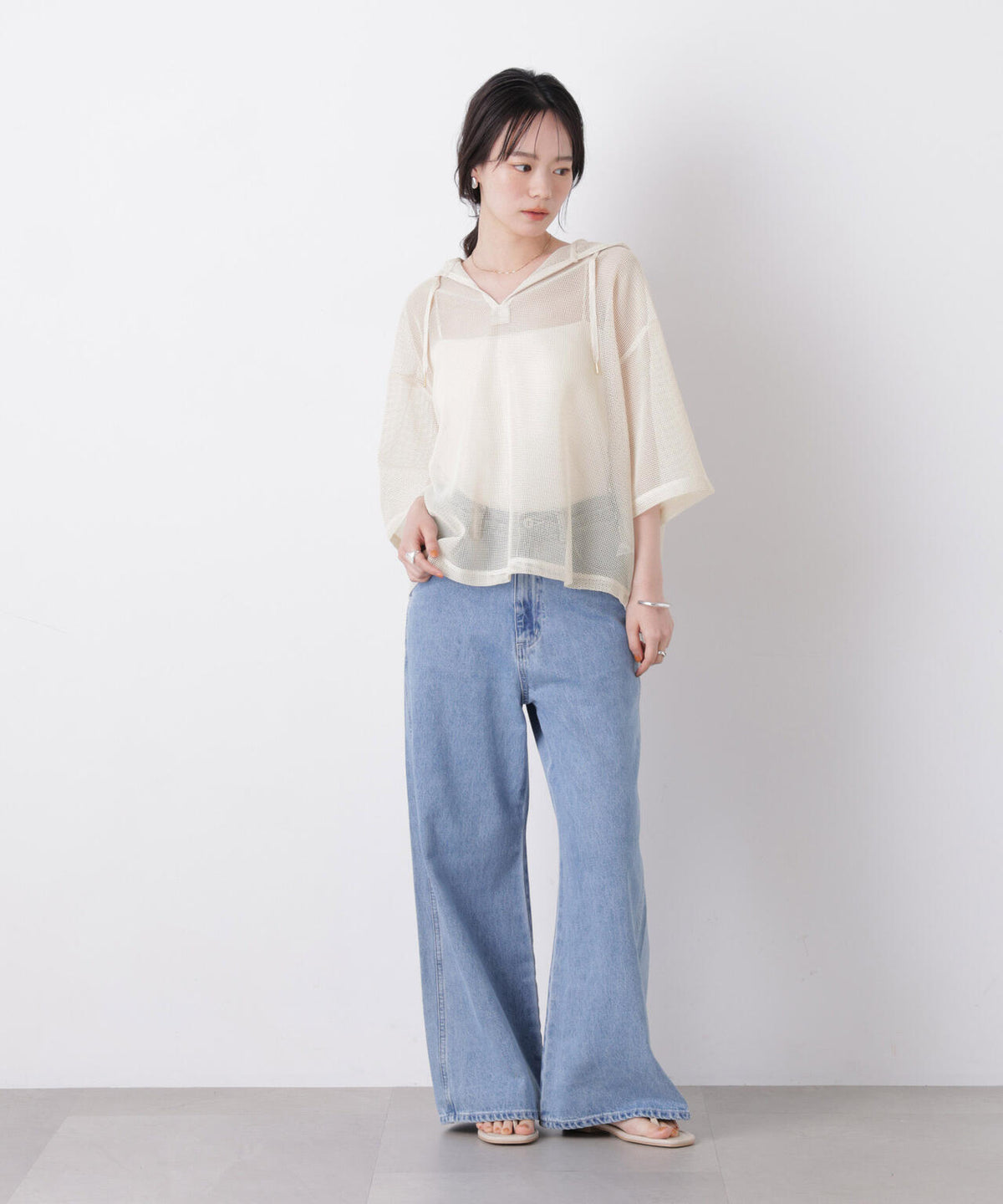 キーネックメッシュフーディートップス 6736124340