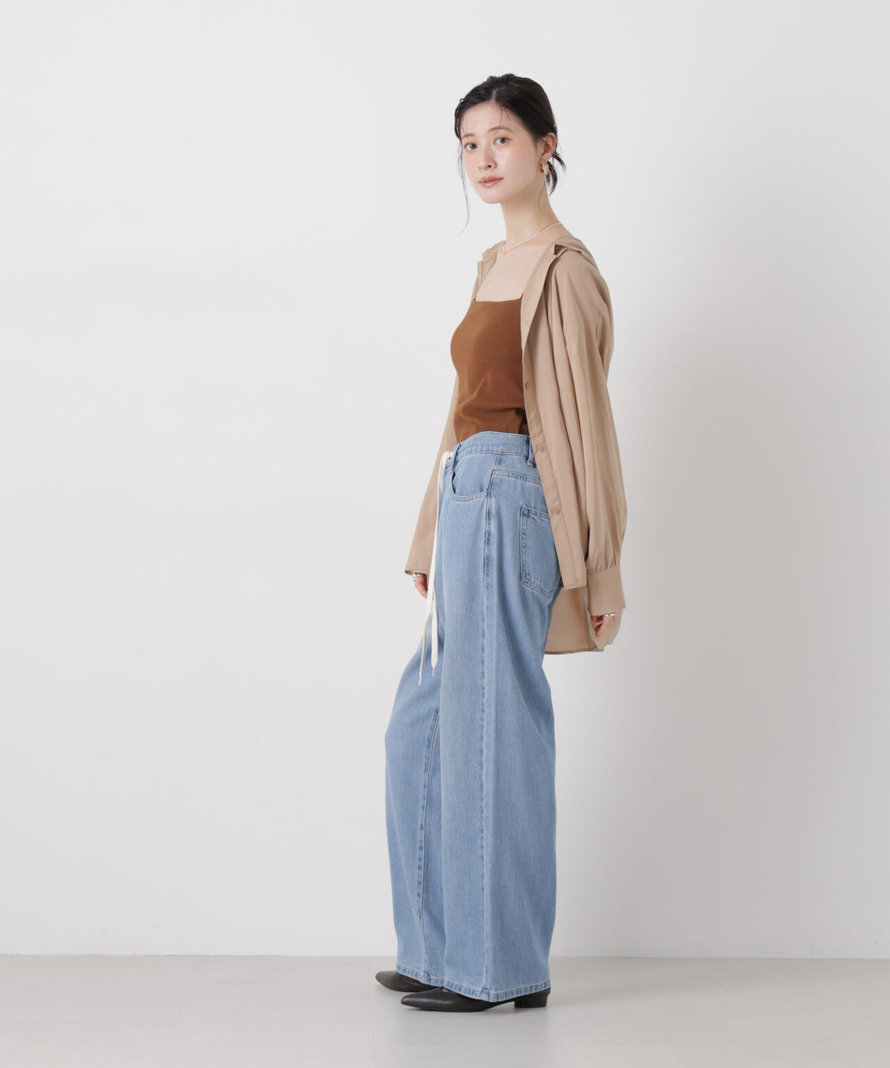 ウエストドロストワイドデニムパンツ 6736127306