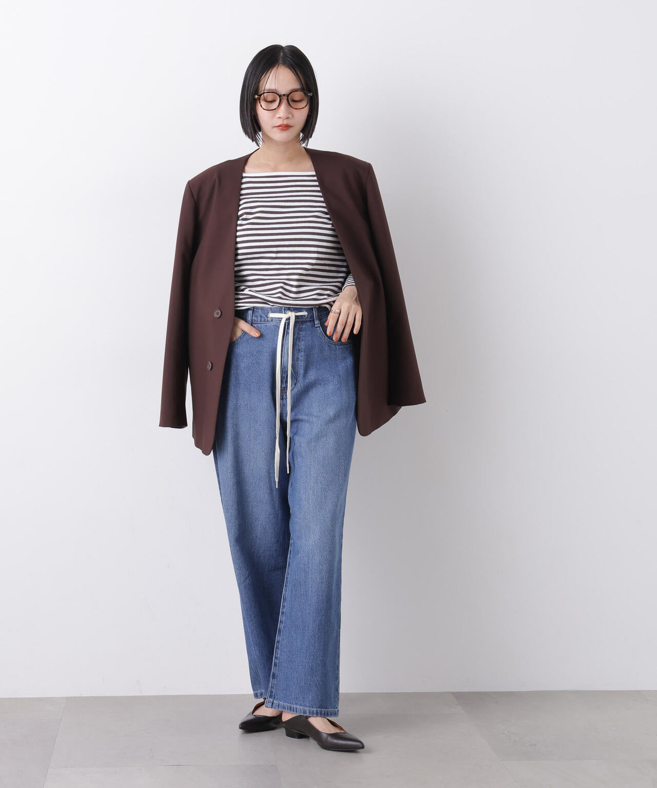 ウエストドロストワイドデニムパンツ 6736127306