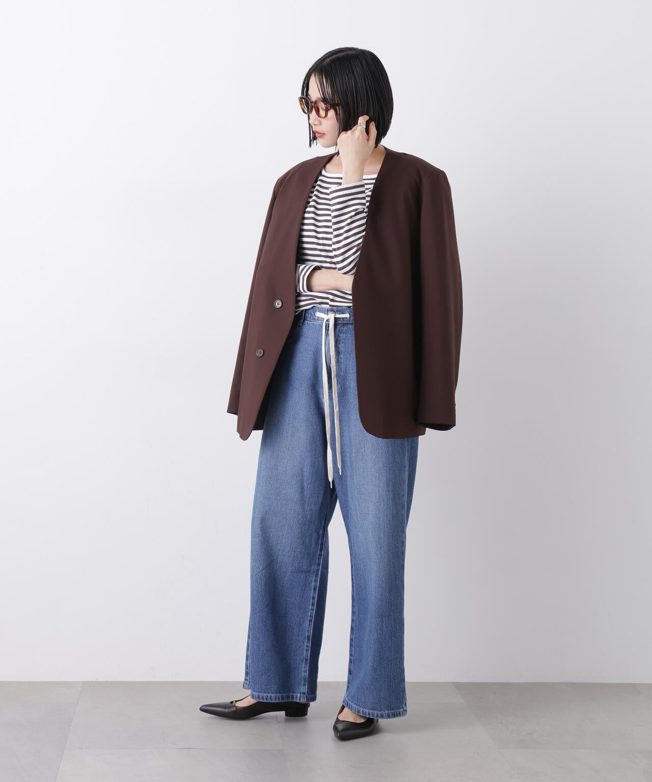 ウエストドロストワイドデニムパンツ 6736127306