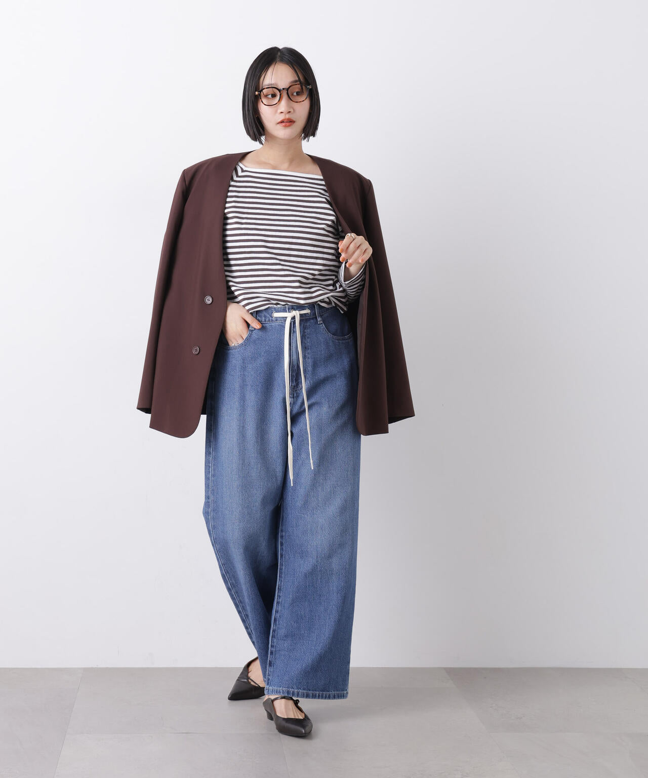 ウエストドロストワイドデニムパンツ 6736127306