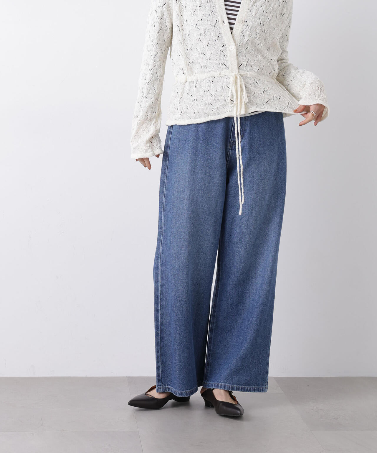 ウエストドロストワイドデニムパンツ 6736127306