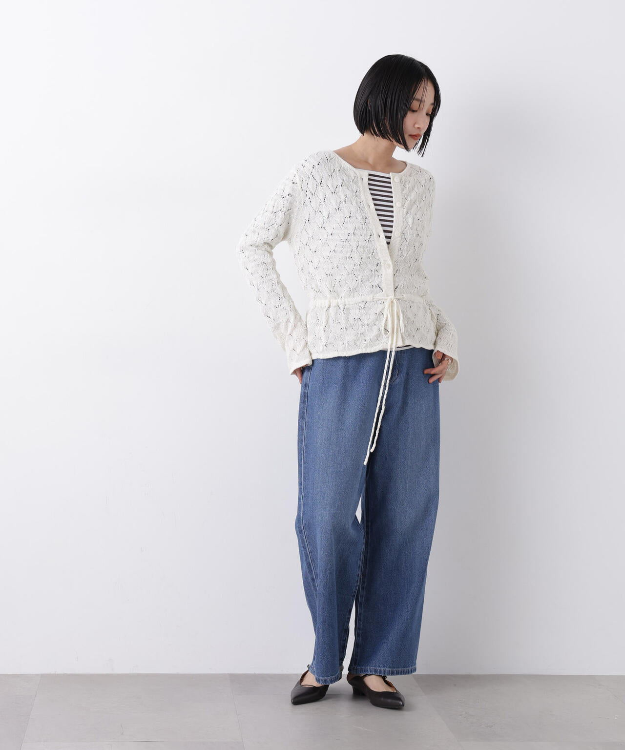 ウエストドロストワイドデニムパンツ 6736127306