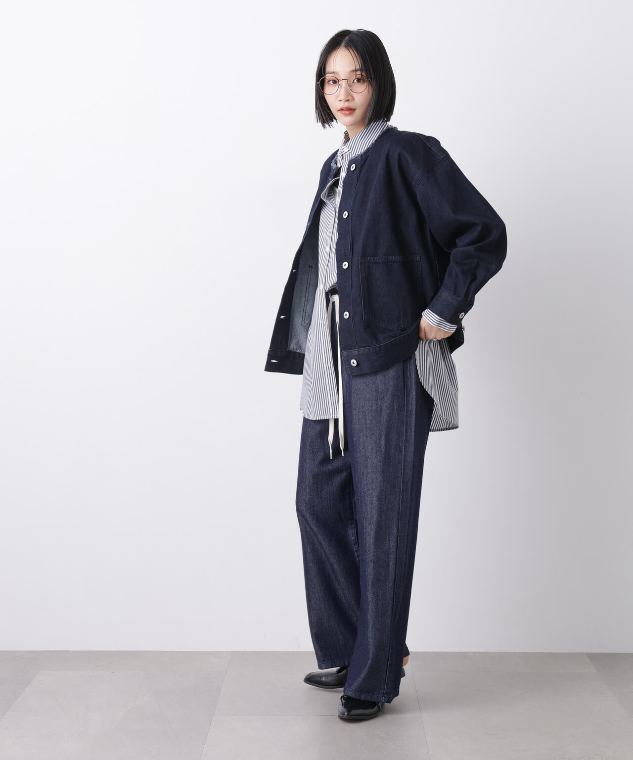 ウエストドロストワイドデニムパンツ 6736127306