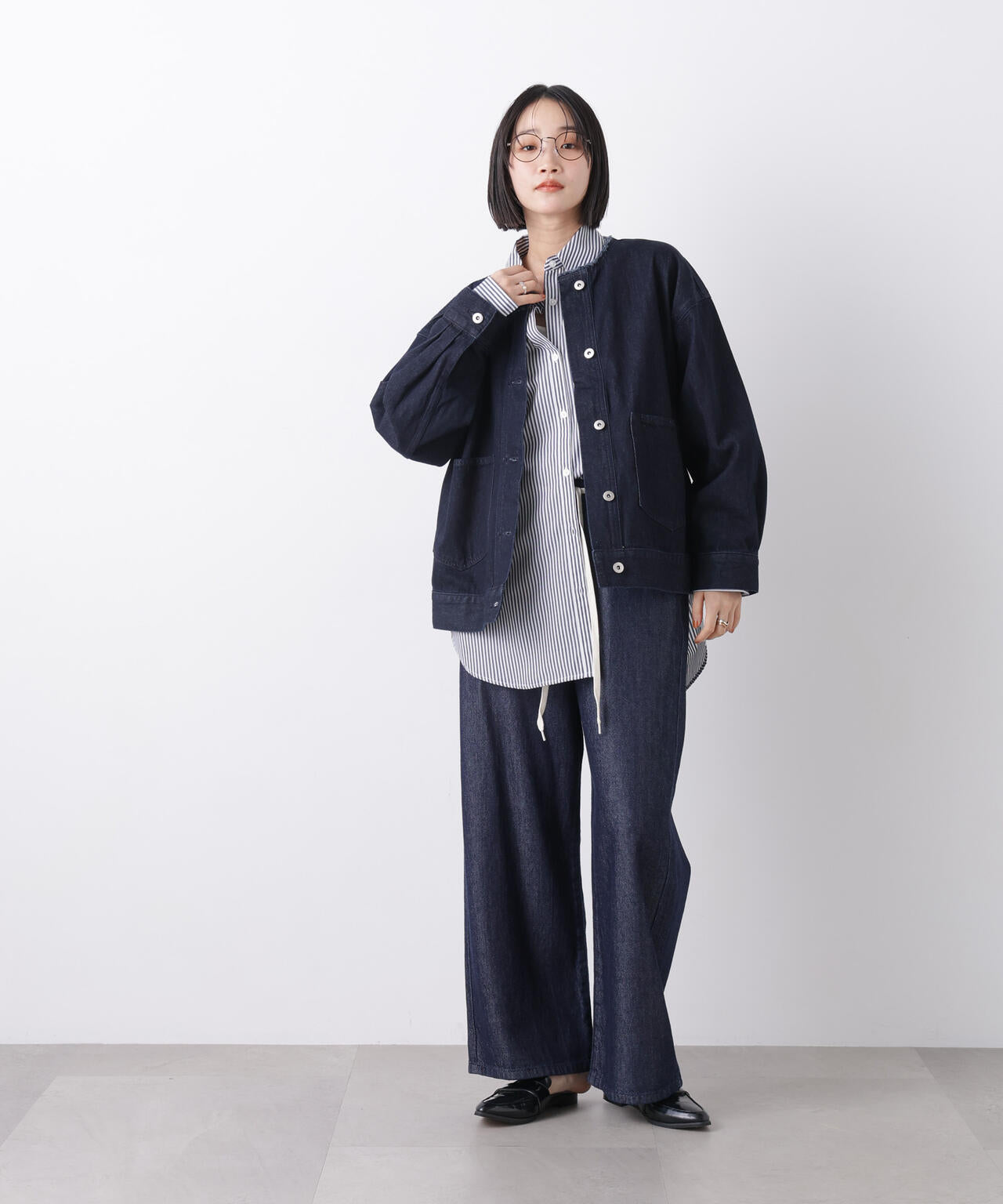 ウエストドロストワイドデニムパンツ 6736127306