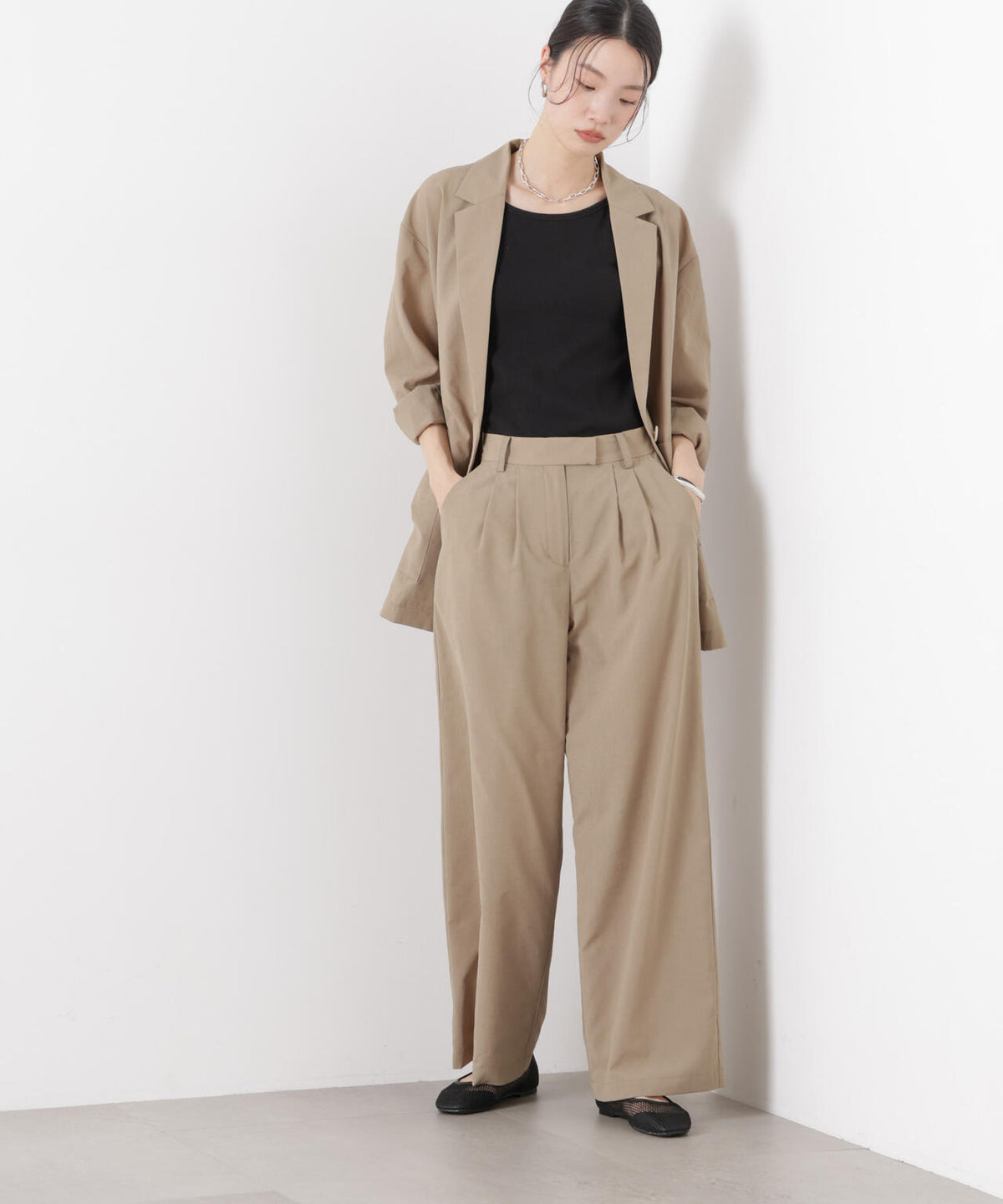 ソフトシアーツータックワイドパンツ(セットアップ可) 6736127308