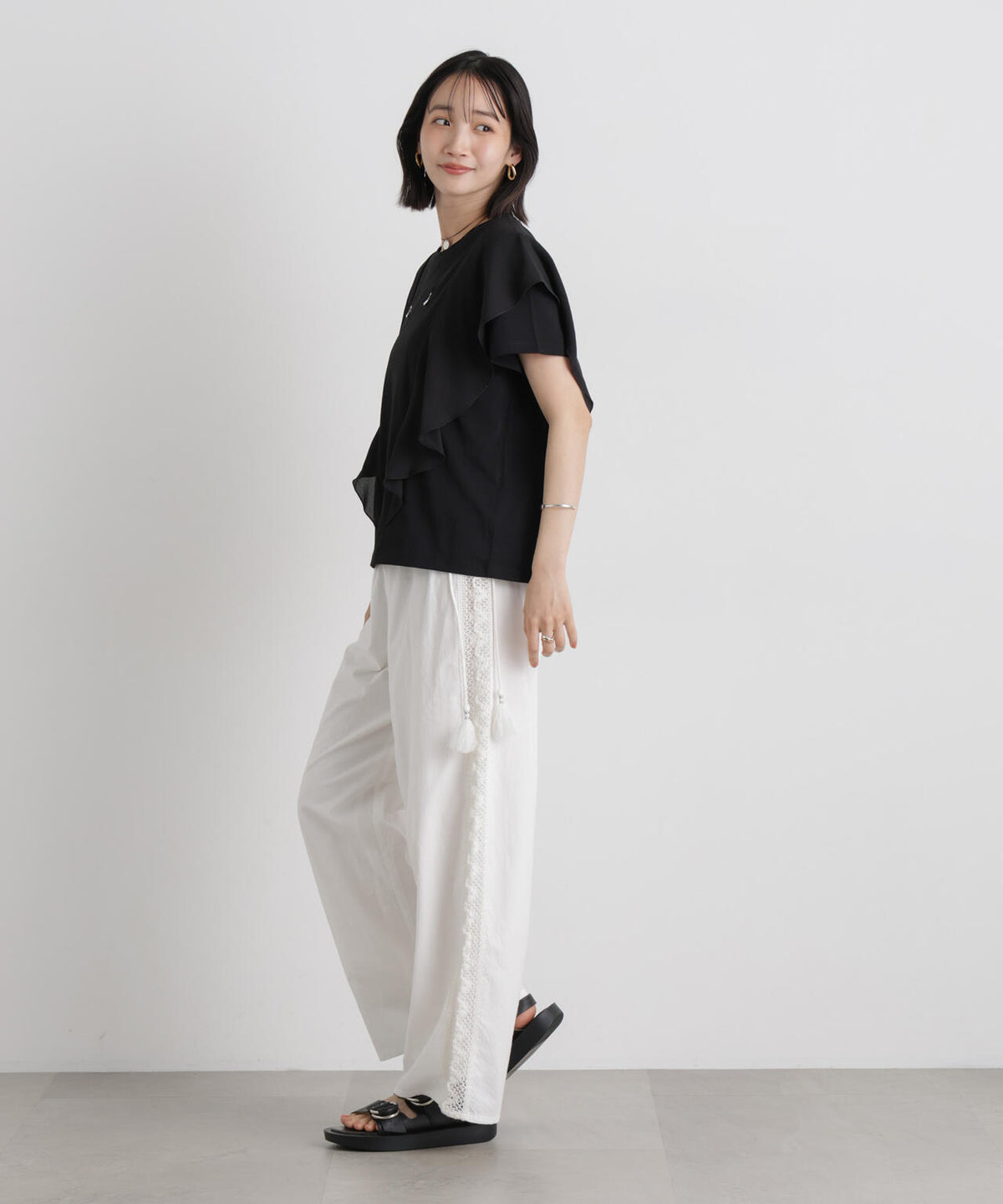 made in INDIA サイドレースワイドパンツ 6736127309