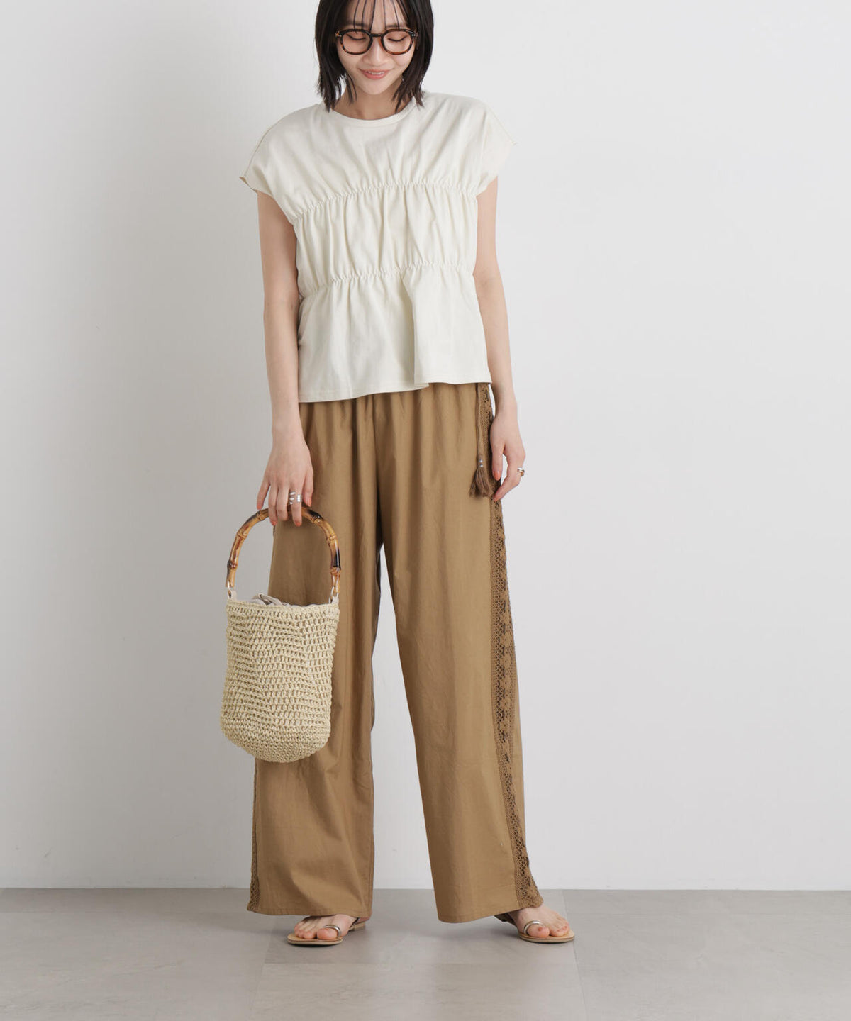 made in INDIA サイドレースワイドパンツ 6736127309