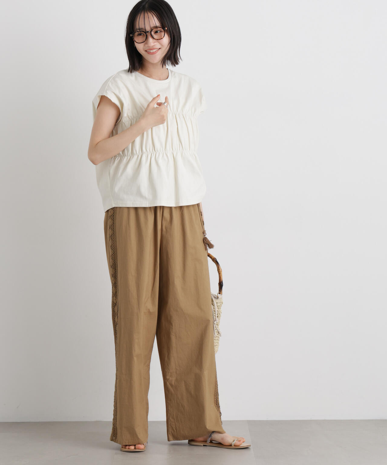 made in INDIA サイドレースワイドパンツ 6736127309