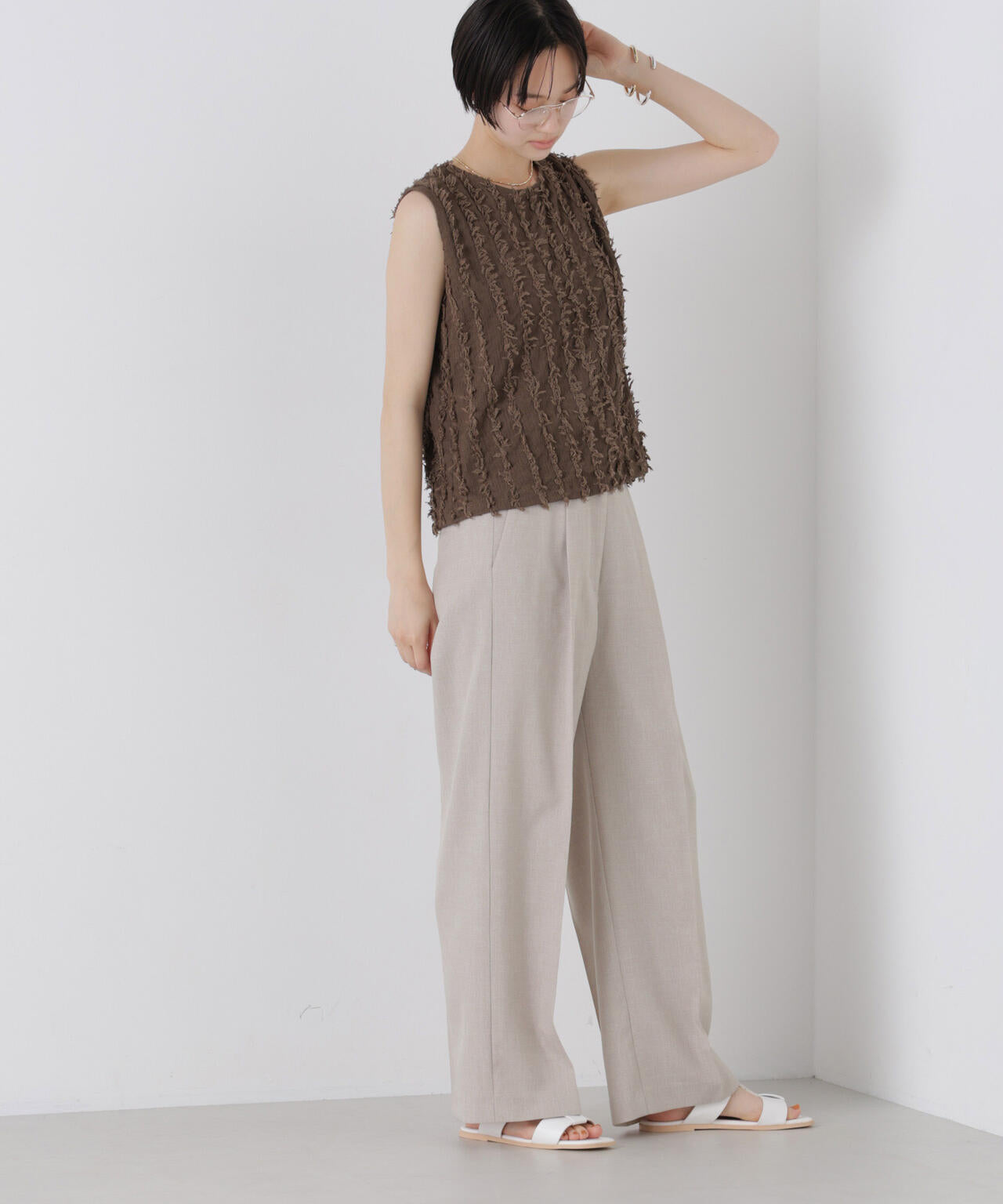 リネンライクワンタックセンタープレスパンツ(セットアップ可) 6736127327