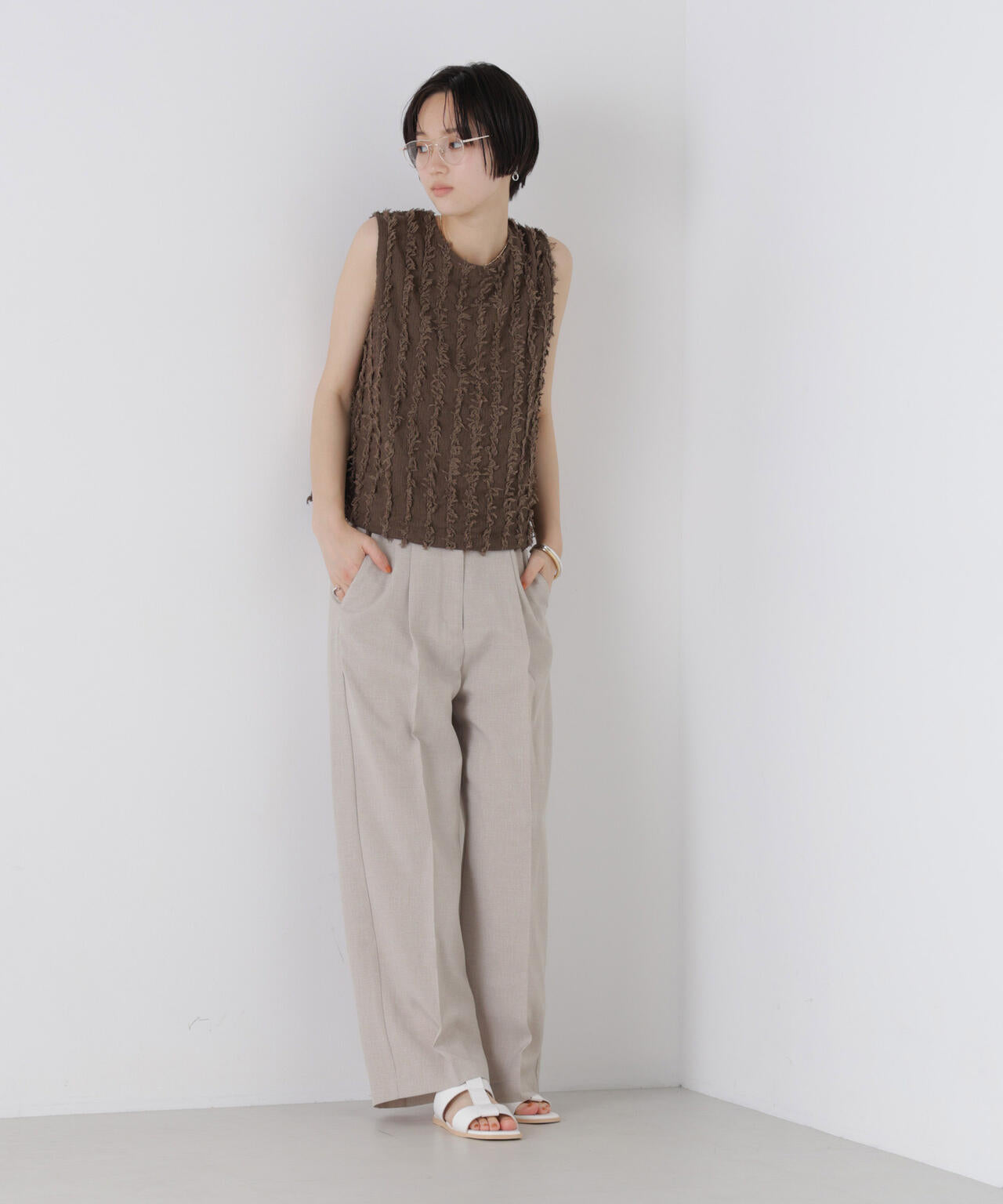リネンライクワンタックセンタープレスパンツ(セットアップ可) 6736127327