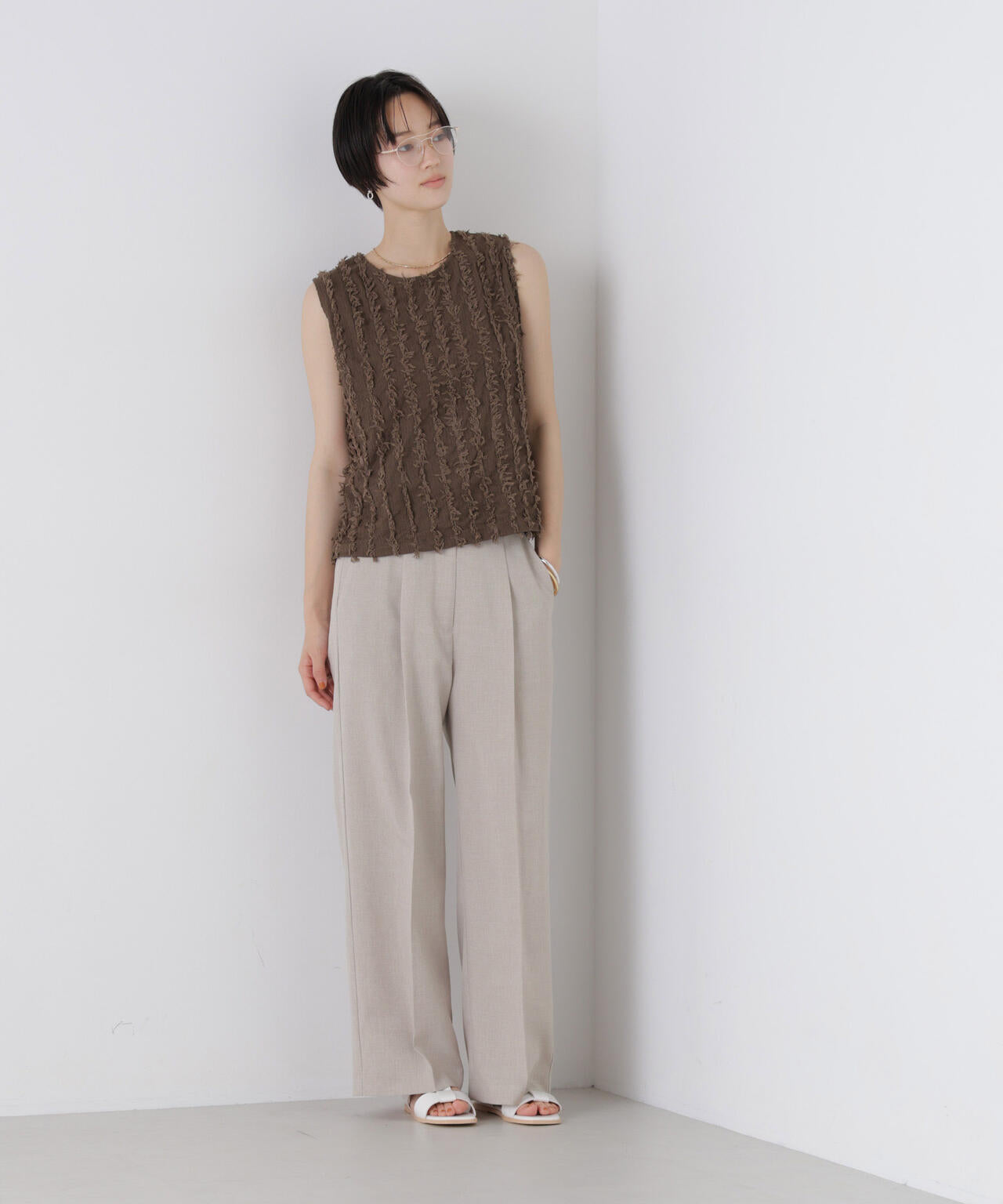 リネンライクワンタックセンタープレスパンツ(セットアップ可) 6736127327
