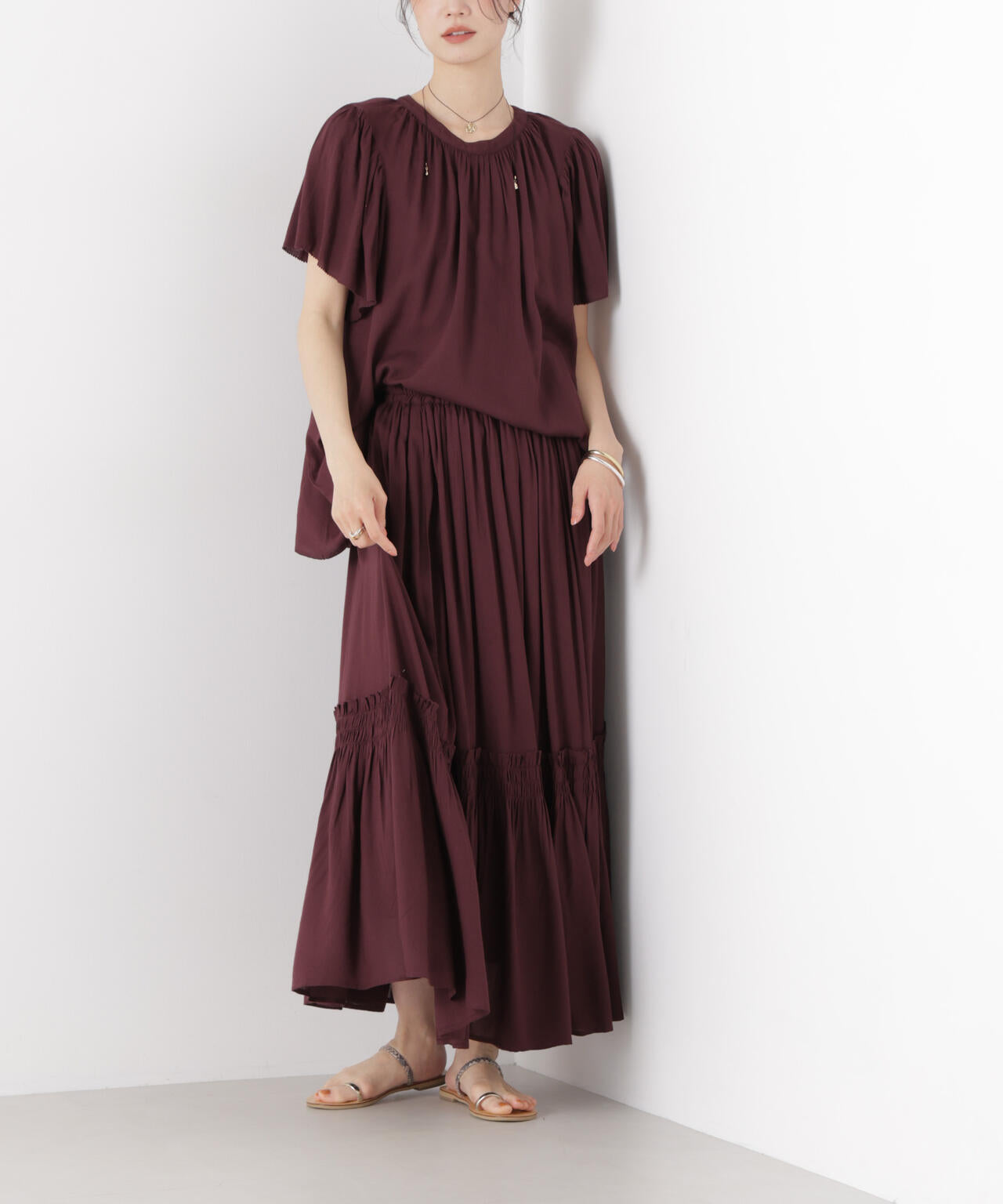 made in INDIA 切り替えギャザースカート(セットアップ可) 6736130300