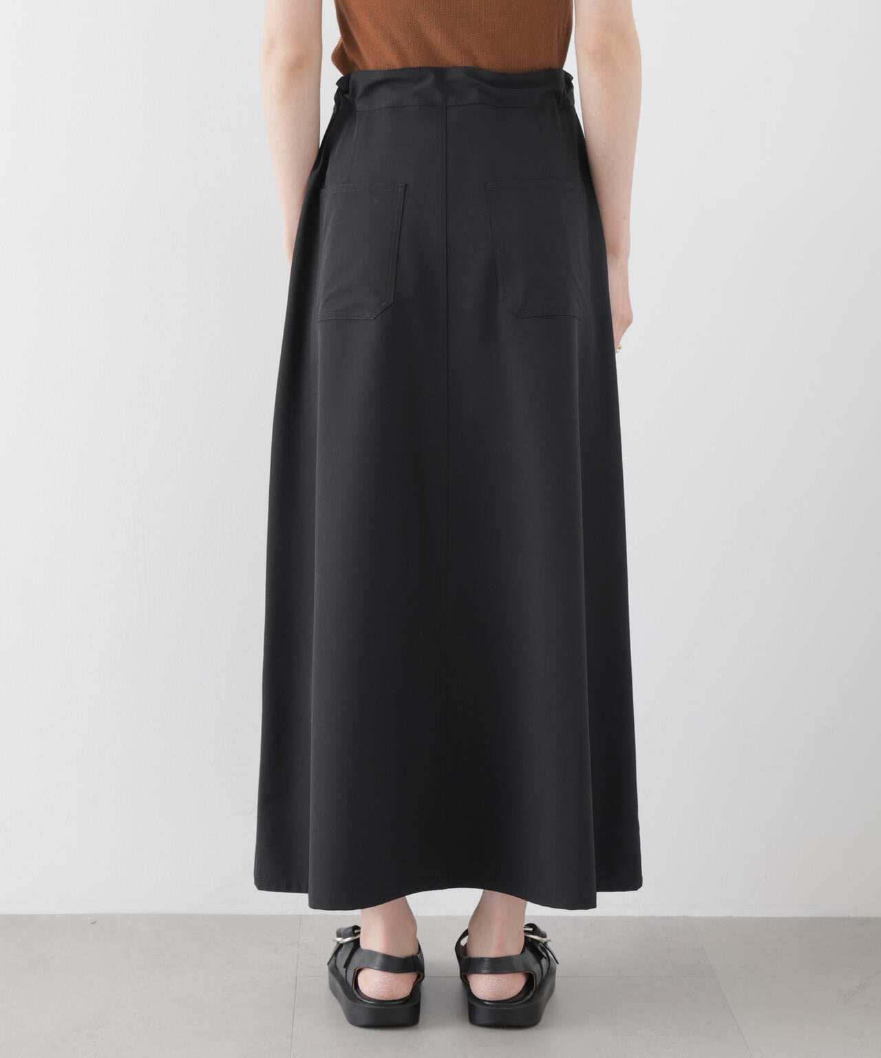 多機能2wayストレッチ ベルテッドセミフレアマキシスカート(セットアップ可) 6736130305