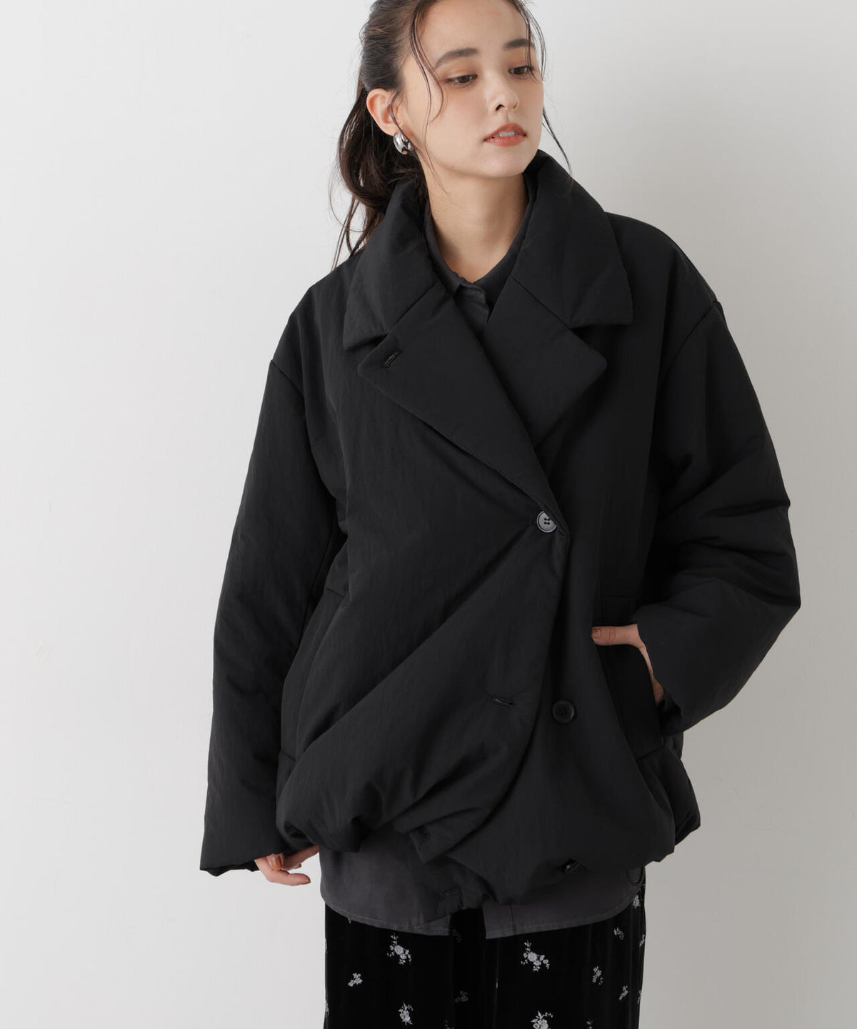 撥水加工ナイロンワッシャー中綿裾ドロストWミドルコート 6736211308