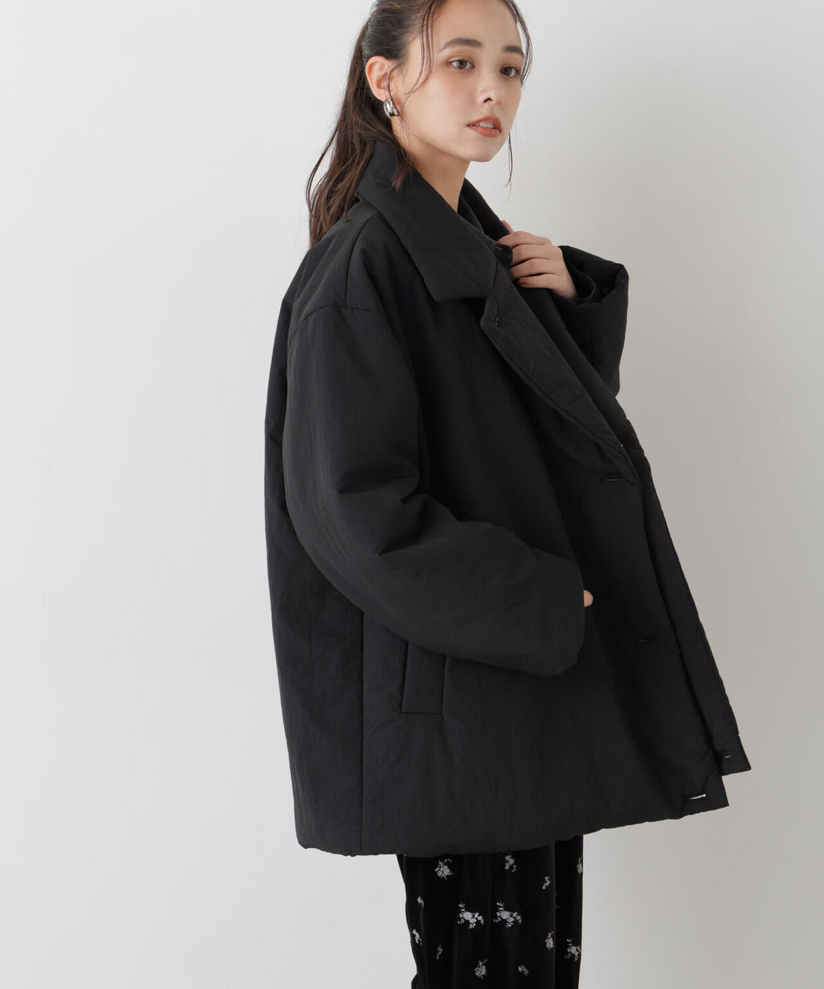 撥水加工ナイロンワッシャー中綿裾ドロストWミドルコート 6736211308