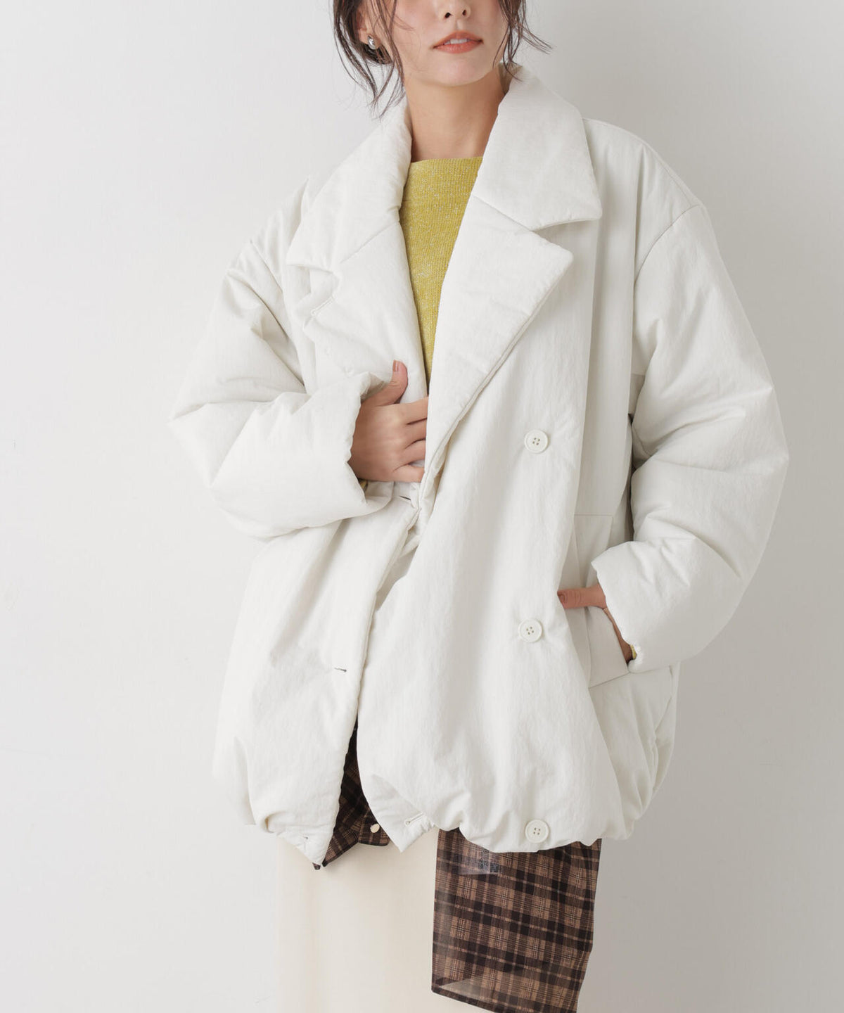 撥水加工ナイロンワッシャー中綿裾ドロストWミドルコート 6736211308