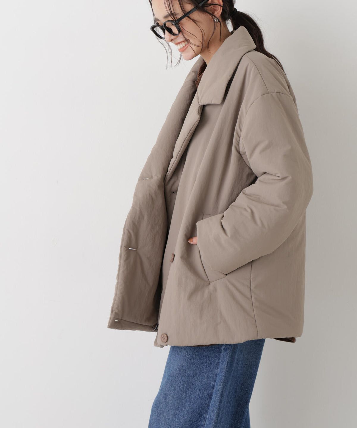撥水加工ナイロンワッシャー中綿裾ドロストWミドルコート 6736211308