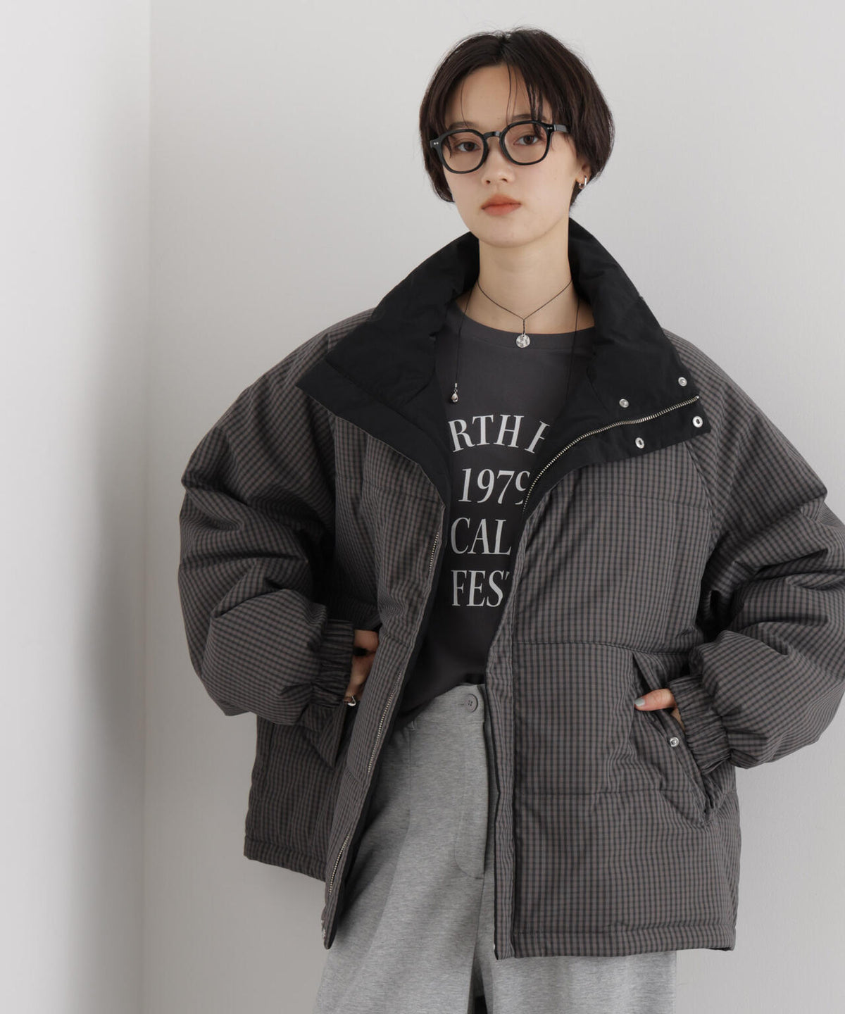撥水加工 リバーシブルチェック中綿ブルゾン 6736212300