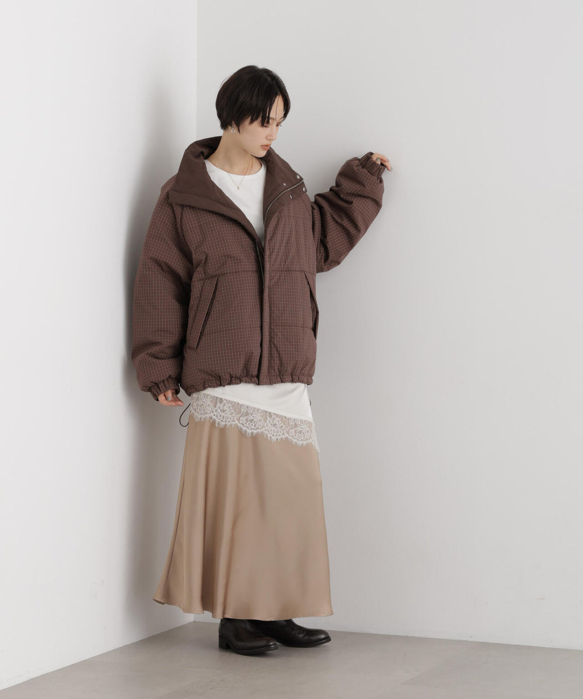 撥水加工 リバーシブルチェック中綿ブルゾン 6736212300