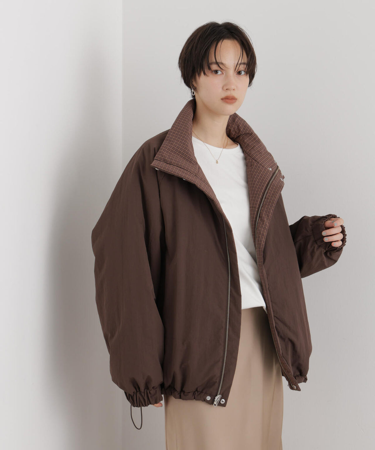 撥水加工 リバーシブルチェック中綿ブルゾン 6736212300