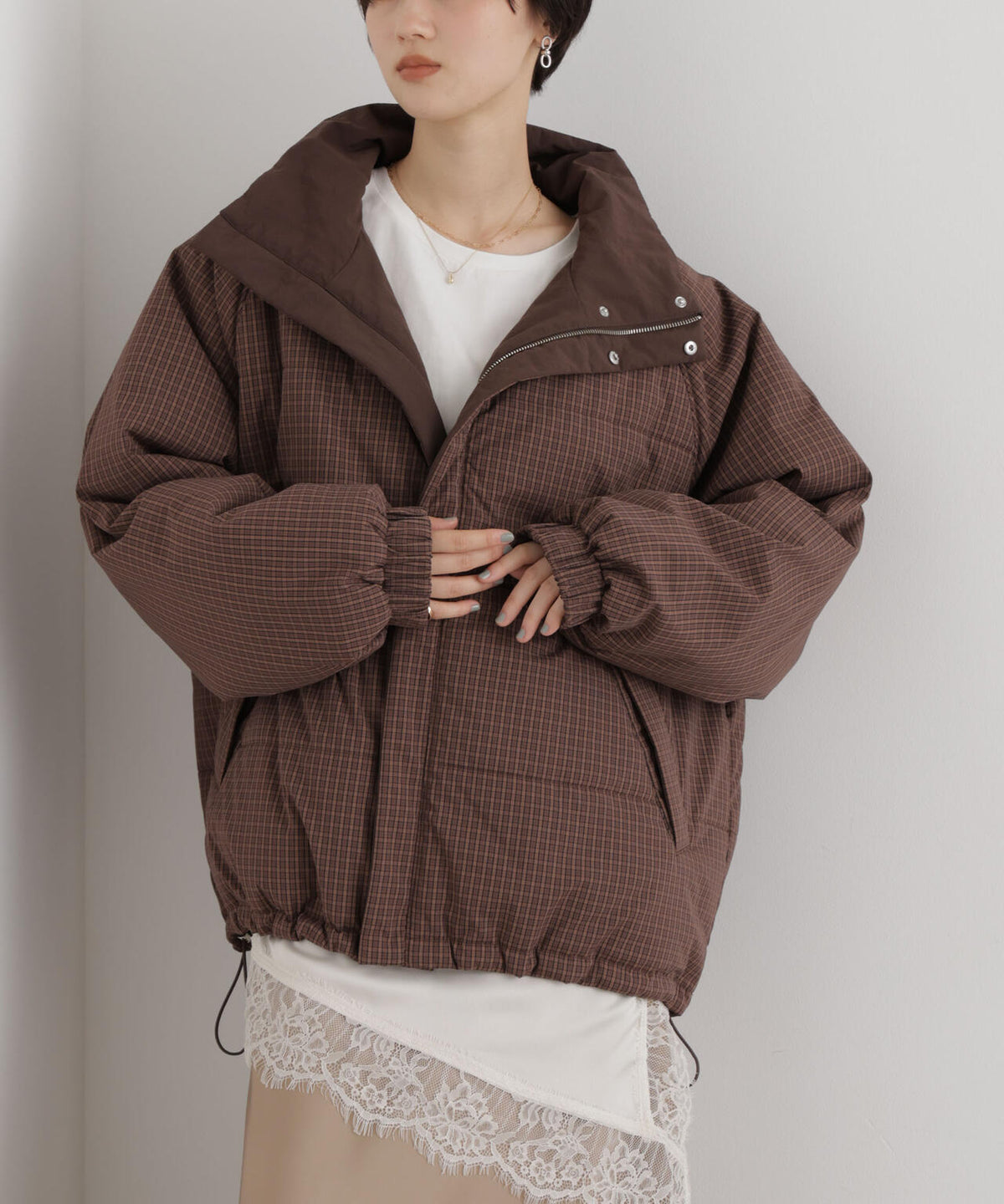 撥水加工 リバーシブルチェック中綿ブルゾン 6736212300
