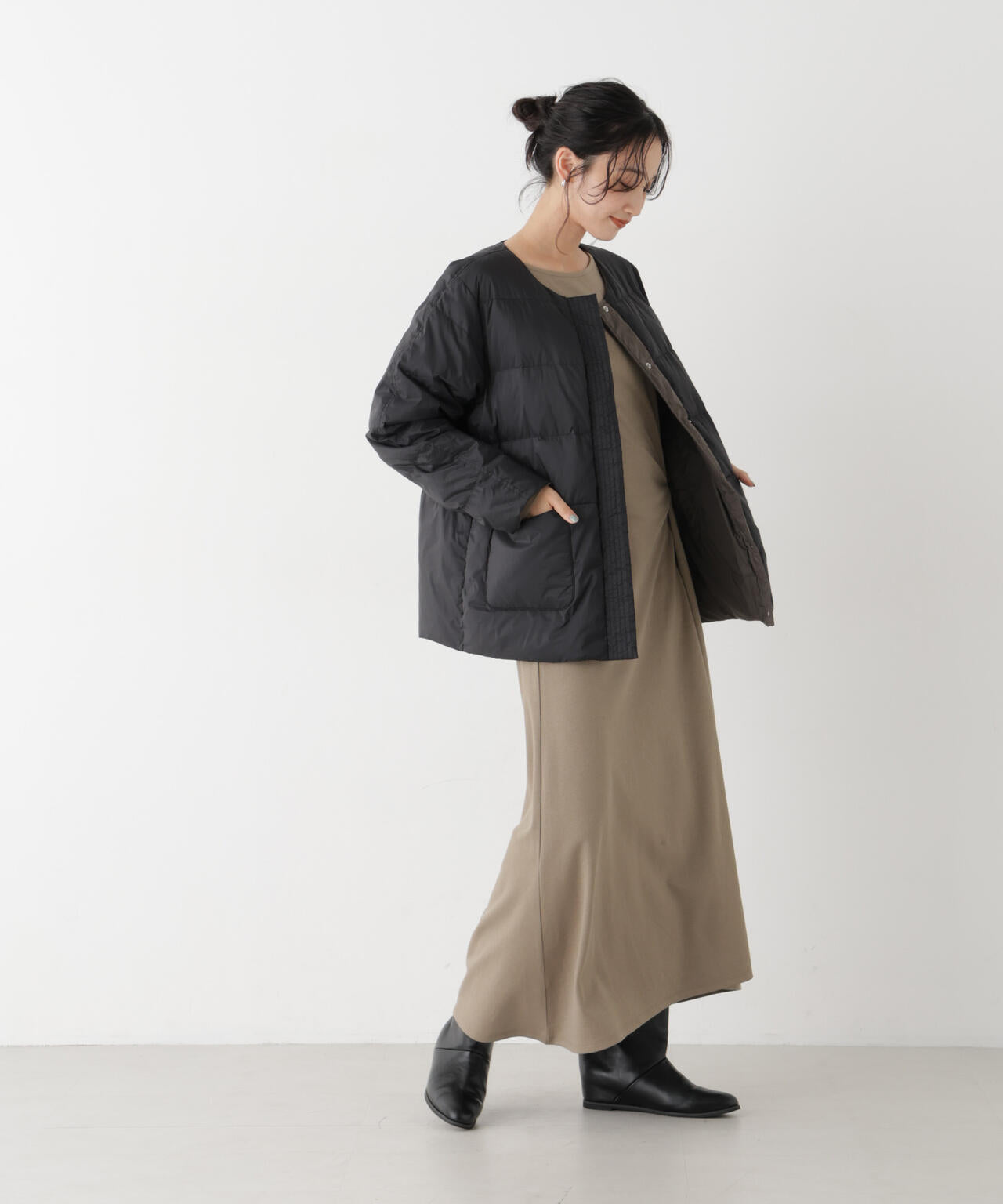 撥水加工ライトダウン リバーシブルノーカラージャケット 6736214303