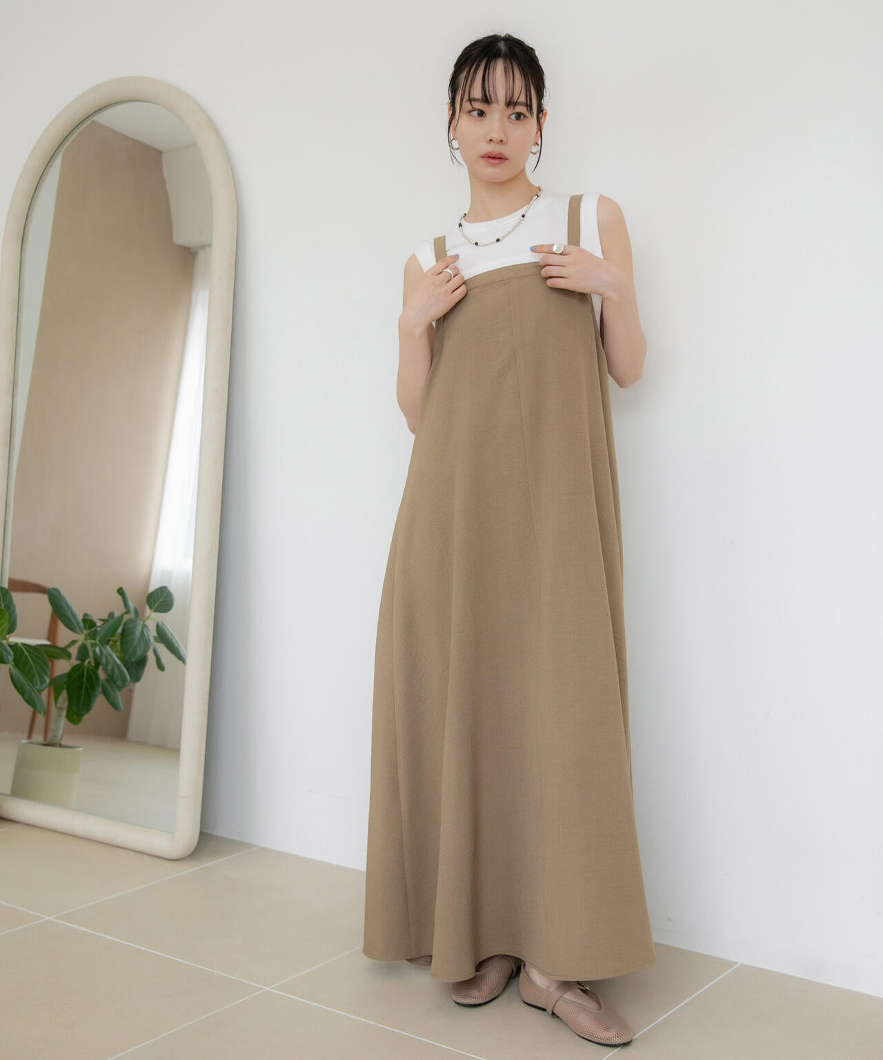 WEB限定/多機能素材 前後2wayショルダーストラップワンピース 6736219302