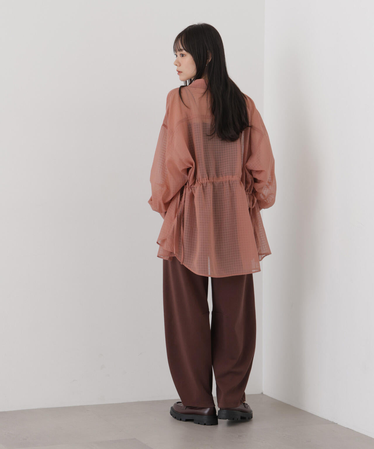 シアーチェックドロストシャツ 6736220303