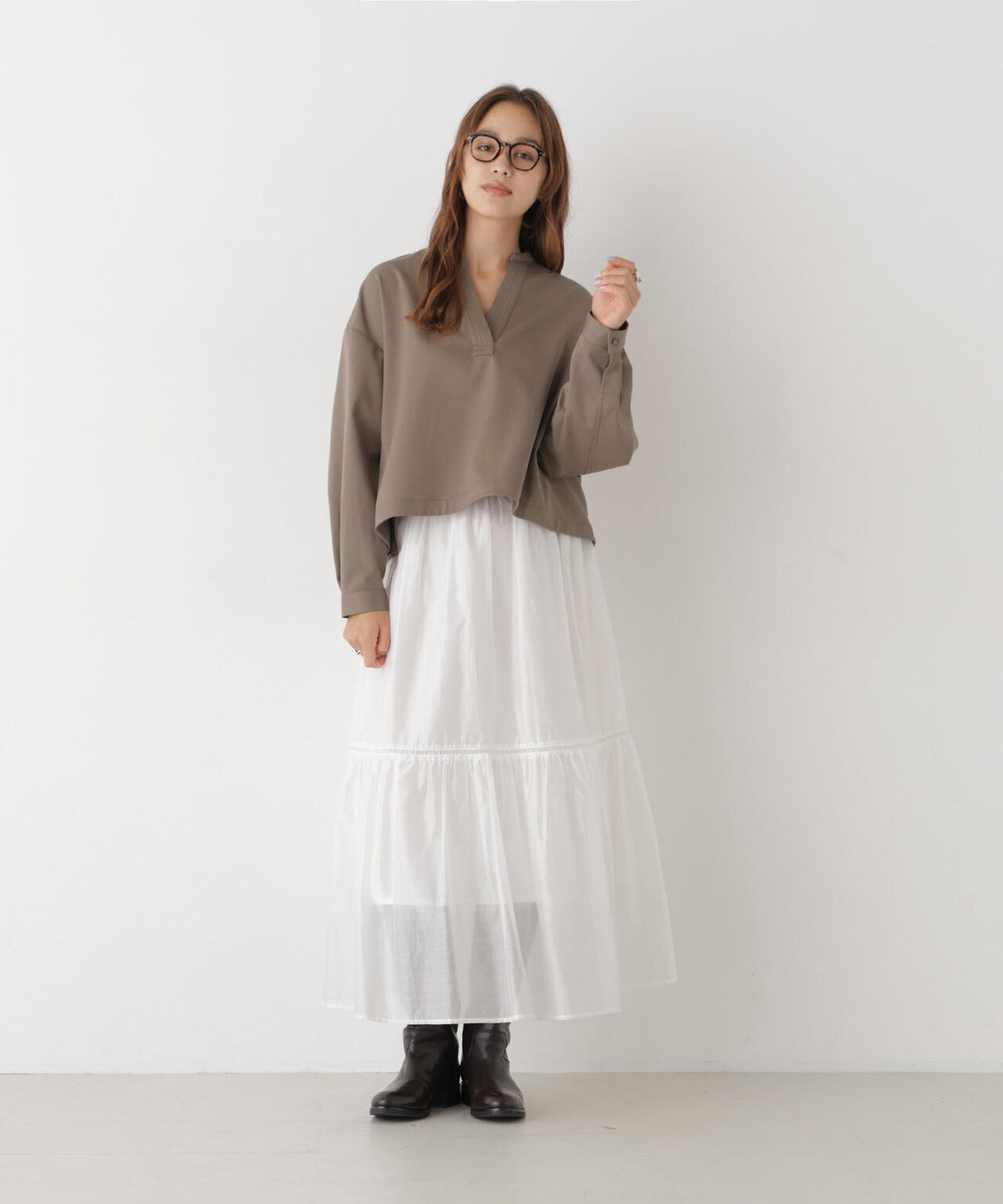 スキッパークロップドツイルシャツ(セットアップ可) 6736220309