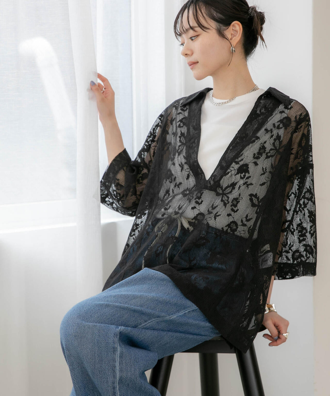 WEB限定/フラワーレーススキッパープルオーバーシャツ 6736221311