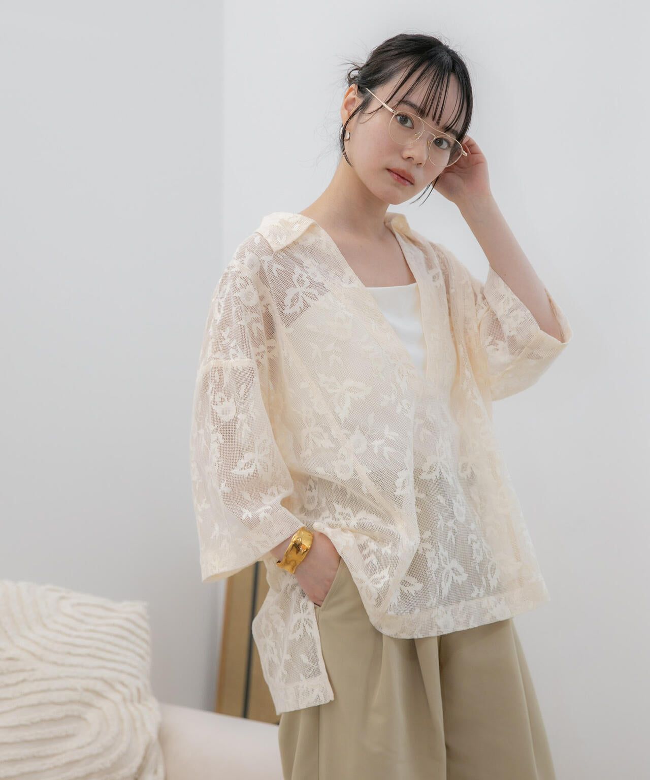 WEB限定/フラワーレーススキッパープルオーバーシャツ 6736221311
