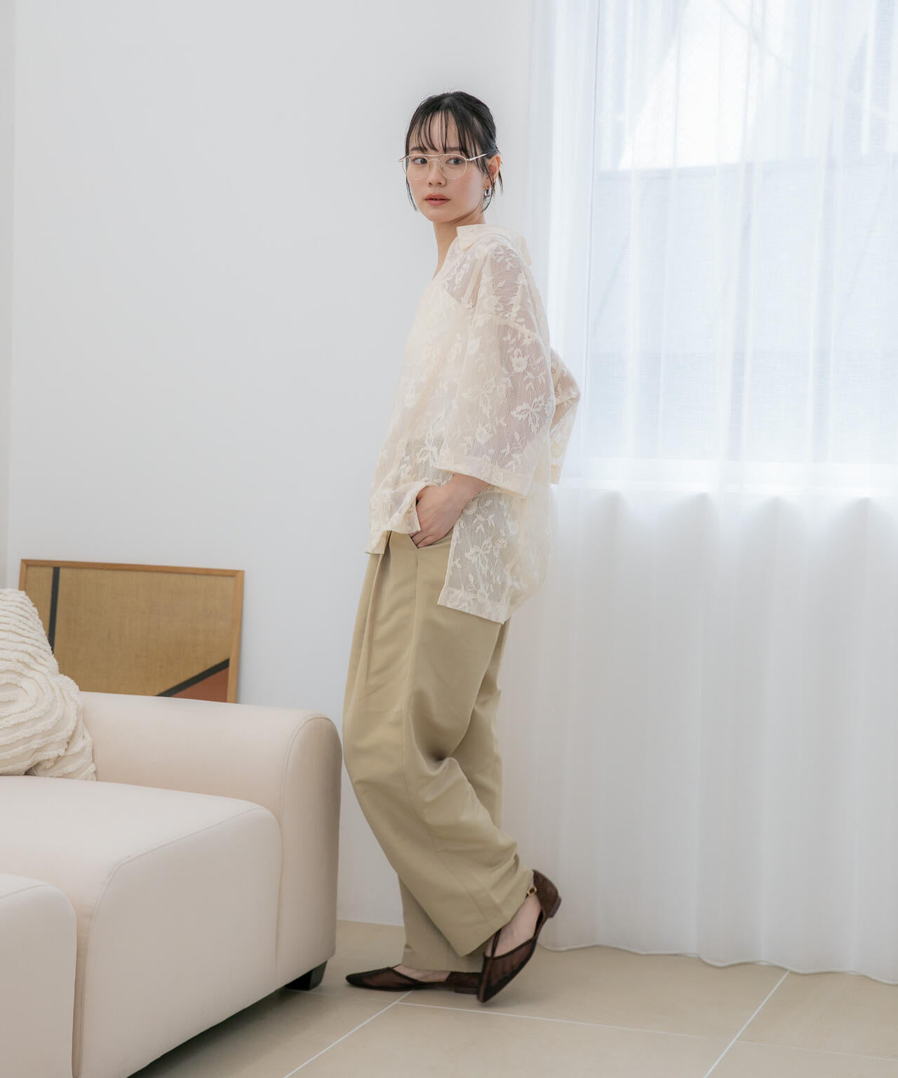 WEB限定/フラワーレーススキッパープルオーバーシャツ 6736221311