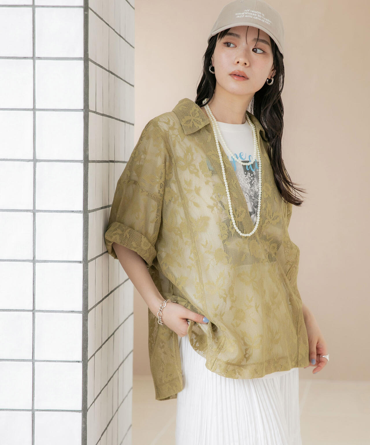WEB限定/フラワーレーススキッパープルオーバーシャツ 6736221311