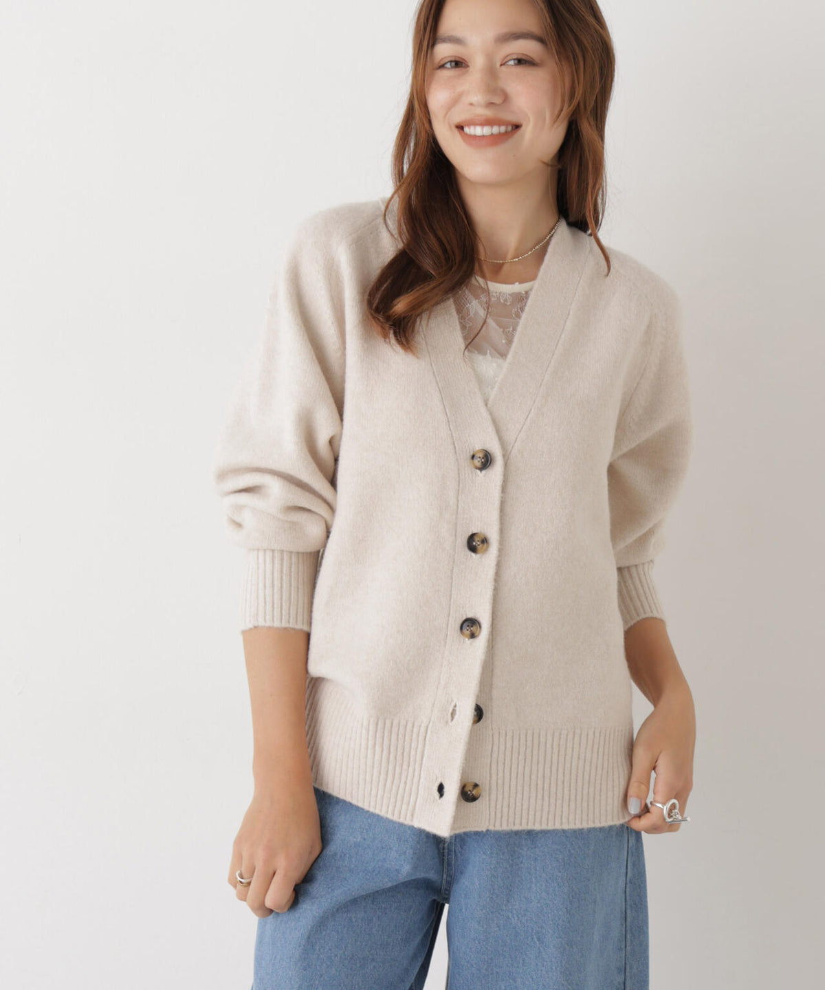 圧縮サドルスリーブVネックニットカーディガン 6736222306
