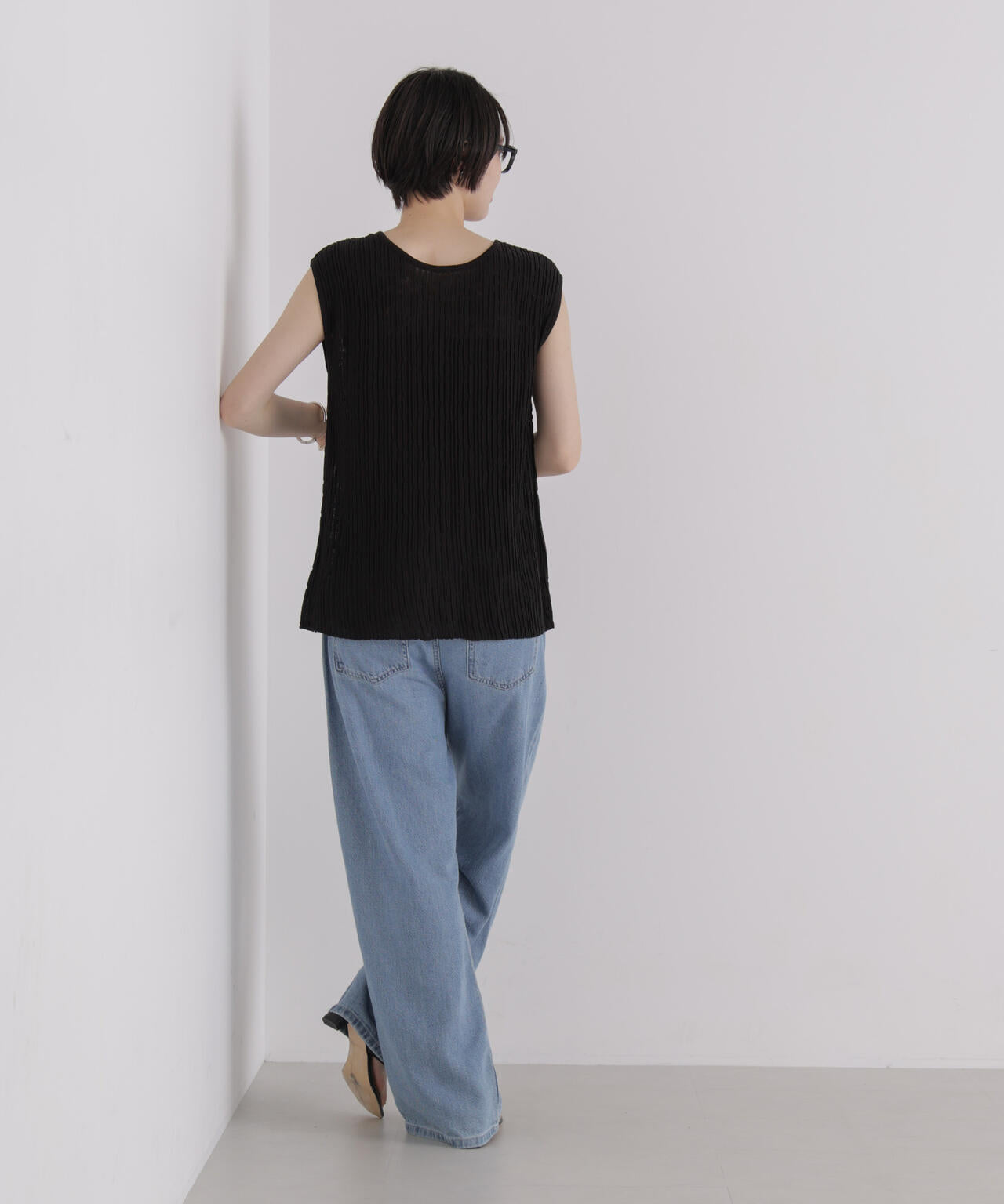 前後2way楊柳ライクニット多ボタンノースリーブトップス(セットアップ可) 6736222309