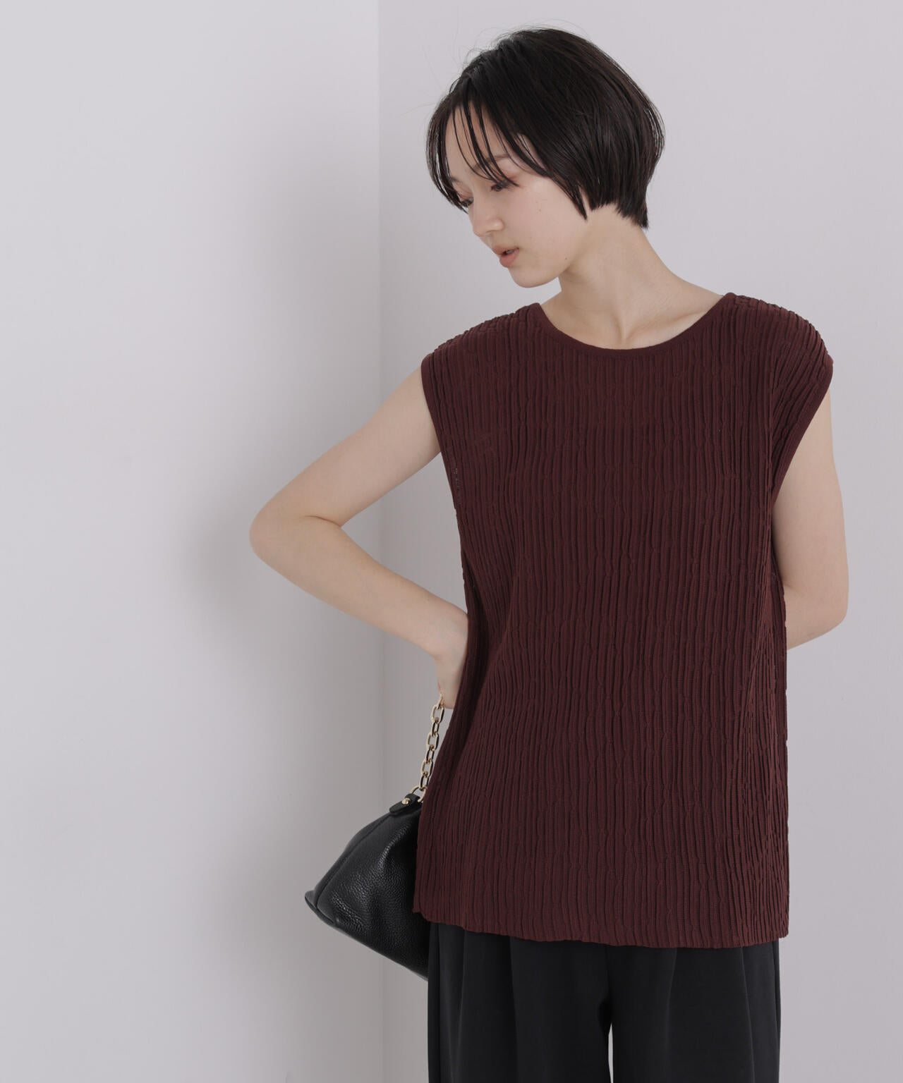 前後2way楊柳ライクニット多ボタンノースリーブトップス(セットアップ可) 6736222309