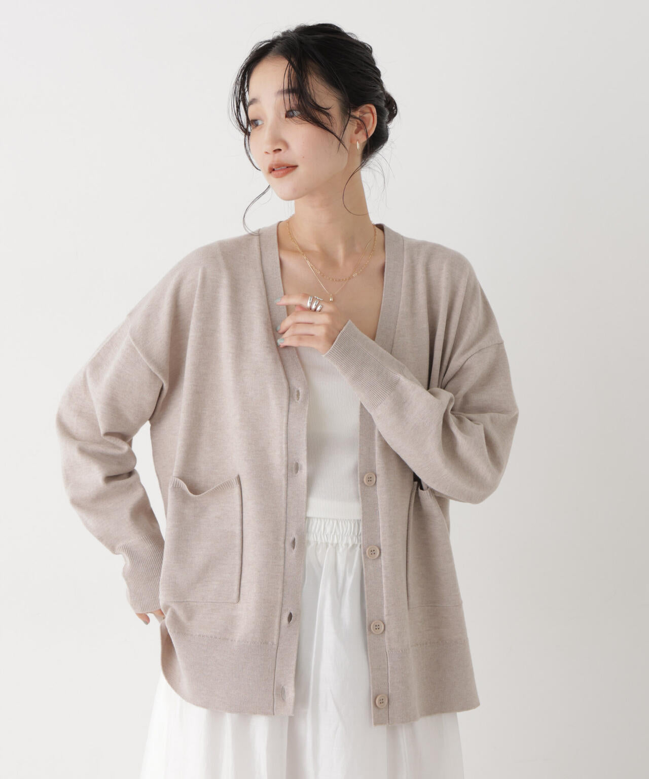 毛玉ができにくいニット Vネックワイドカーディガン(セットアップ可) 6736222317