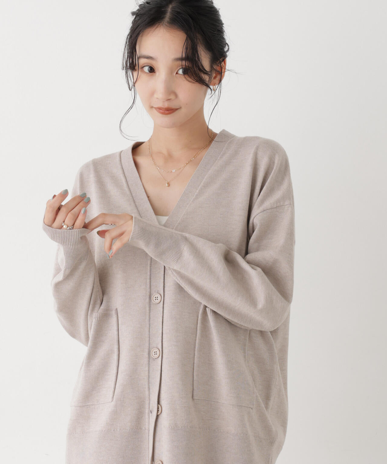 毛玉ができにくいニット Vネックワイドカーディガン(セットアップ可) 6736222317