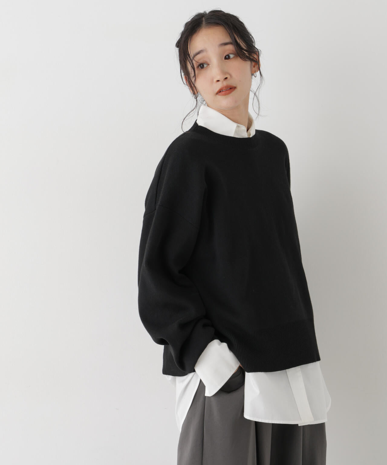 毛玉ができにくいニット クルーネックワイドトップス(セットアップ可) 6736222318
