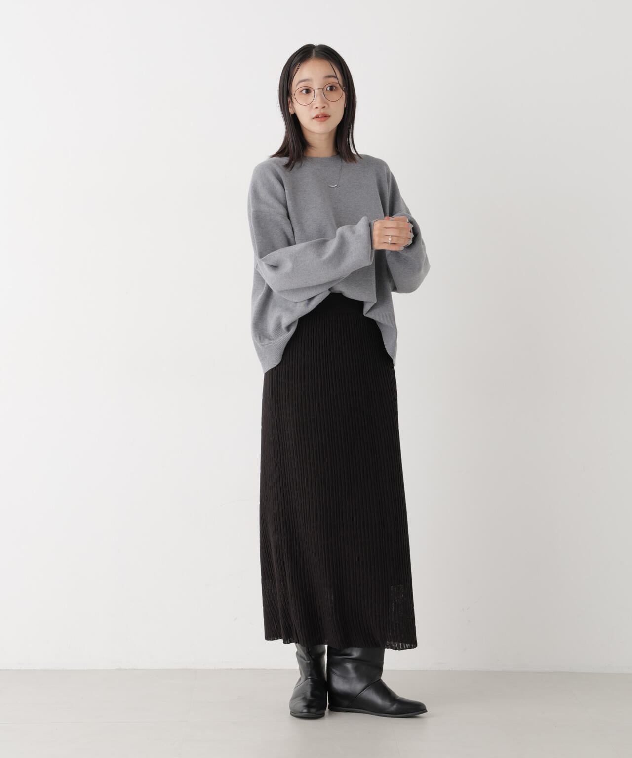 毛玉ができにくいニット クルーネックワイドトップス(セットアップ可) 6736222318