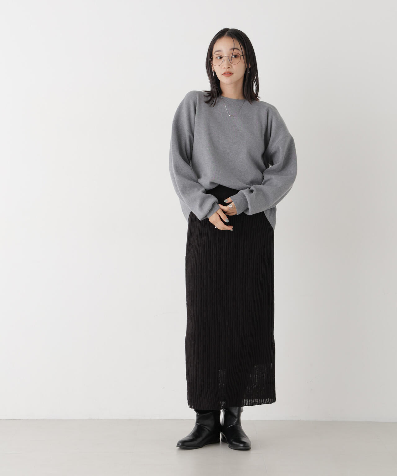 毛玉ができにくいニット クルーネックワイドトップス(セットアップ可) 6736222318