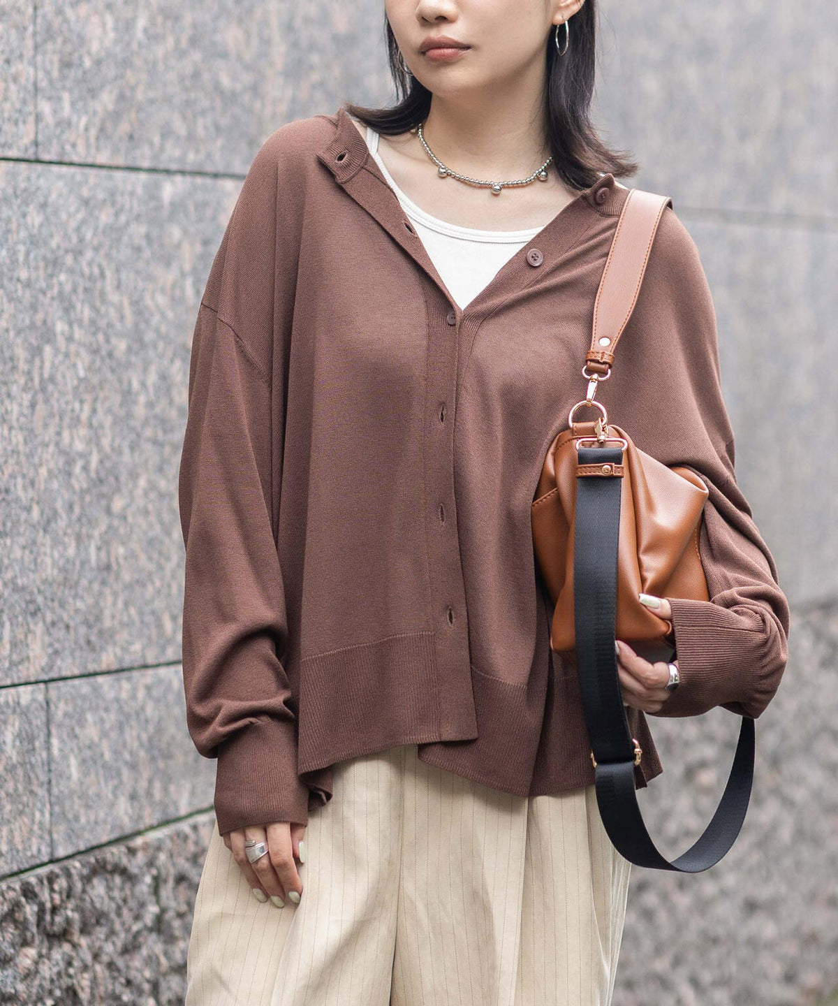 WEB限定/前後2wayハイゲージシアークルーネックニットカーディガン 6736222337