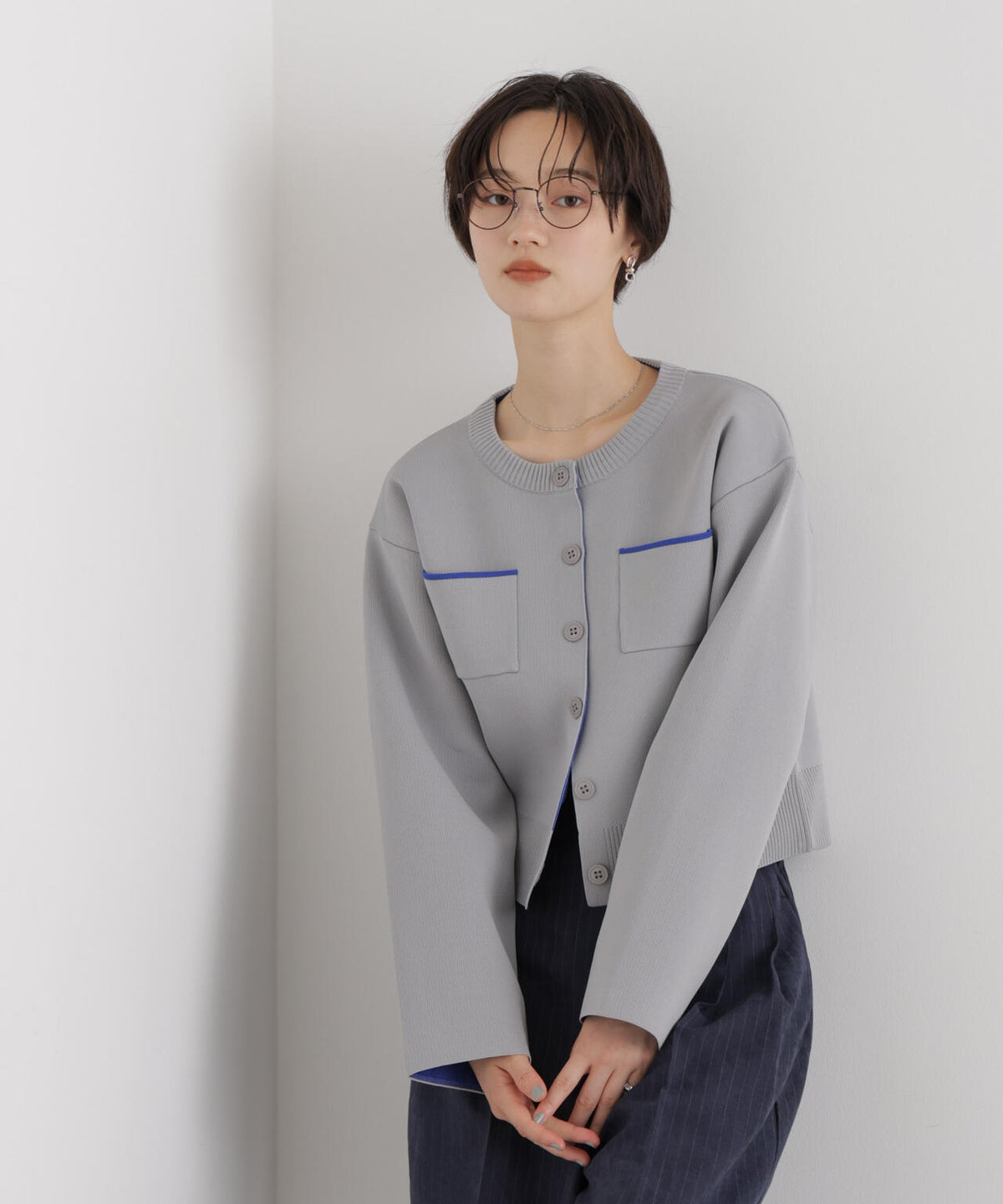 WEB限定/スポンディッシュWフェイスバイカラーニットカーディガン 6736222338