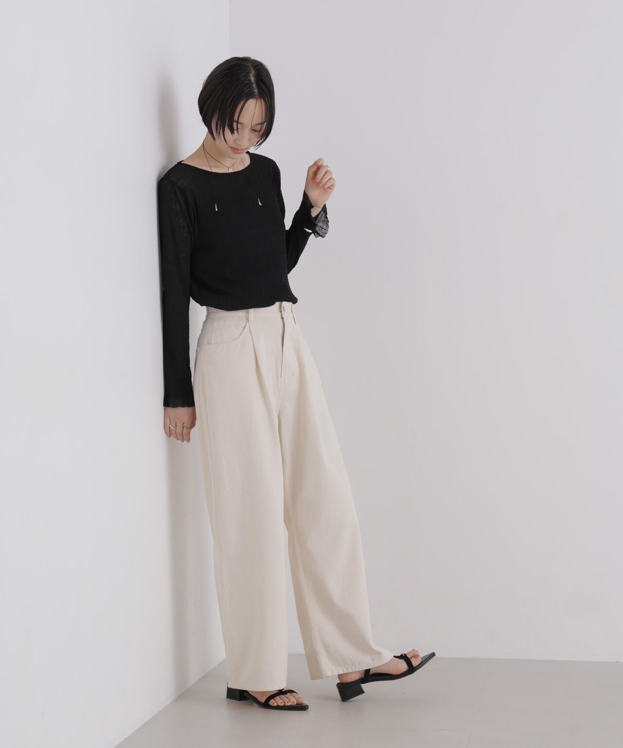 シアープリーツカットロングスリーブトップス 6736223306